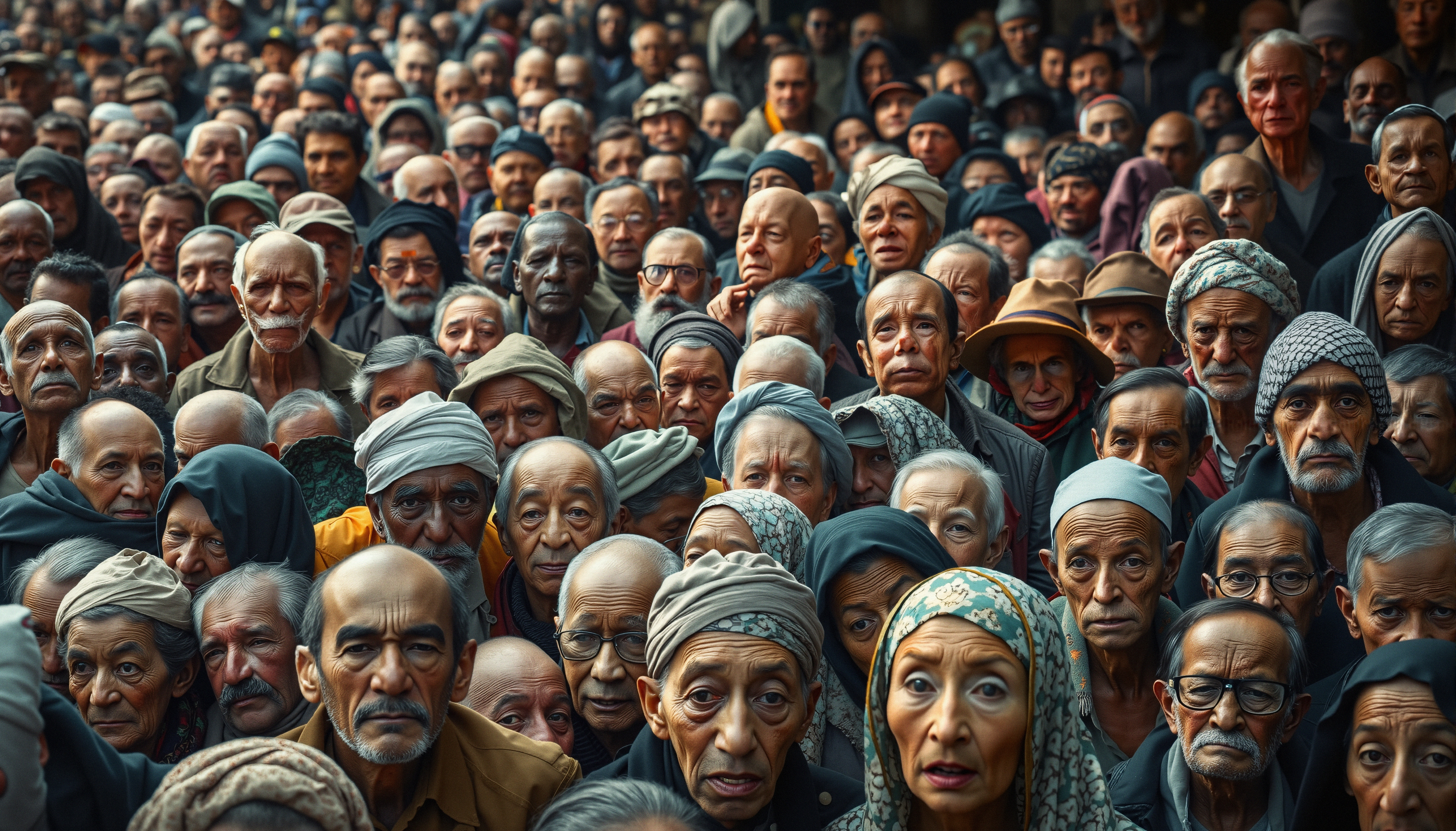 Elderly Crowd Together in Unity