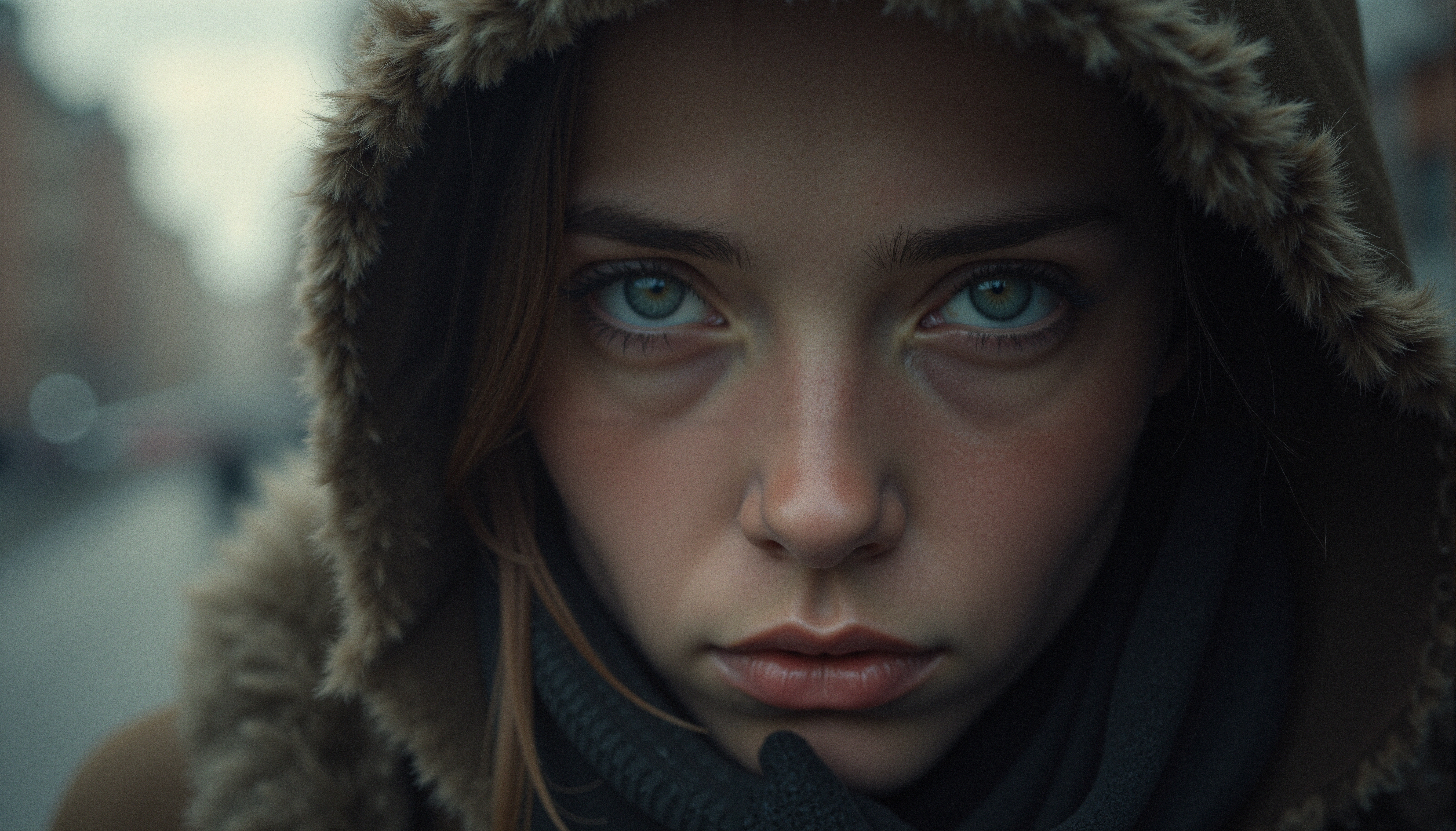Winter Gaze Amidst Urban Backdrop