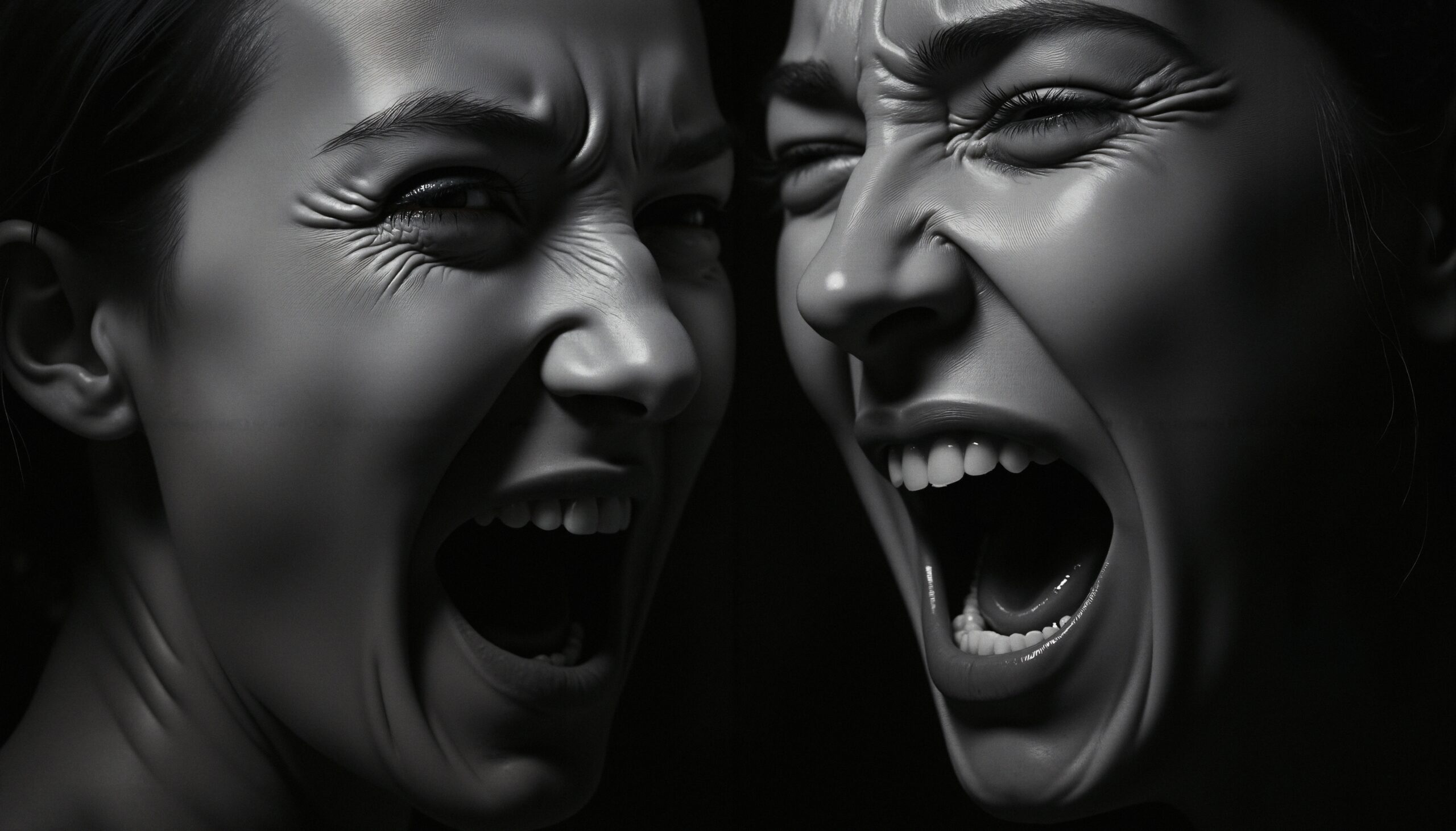 Two expressive faces conveying intense emotion.