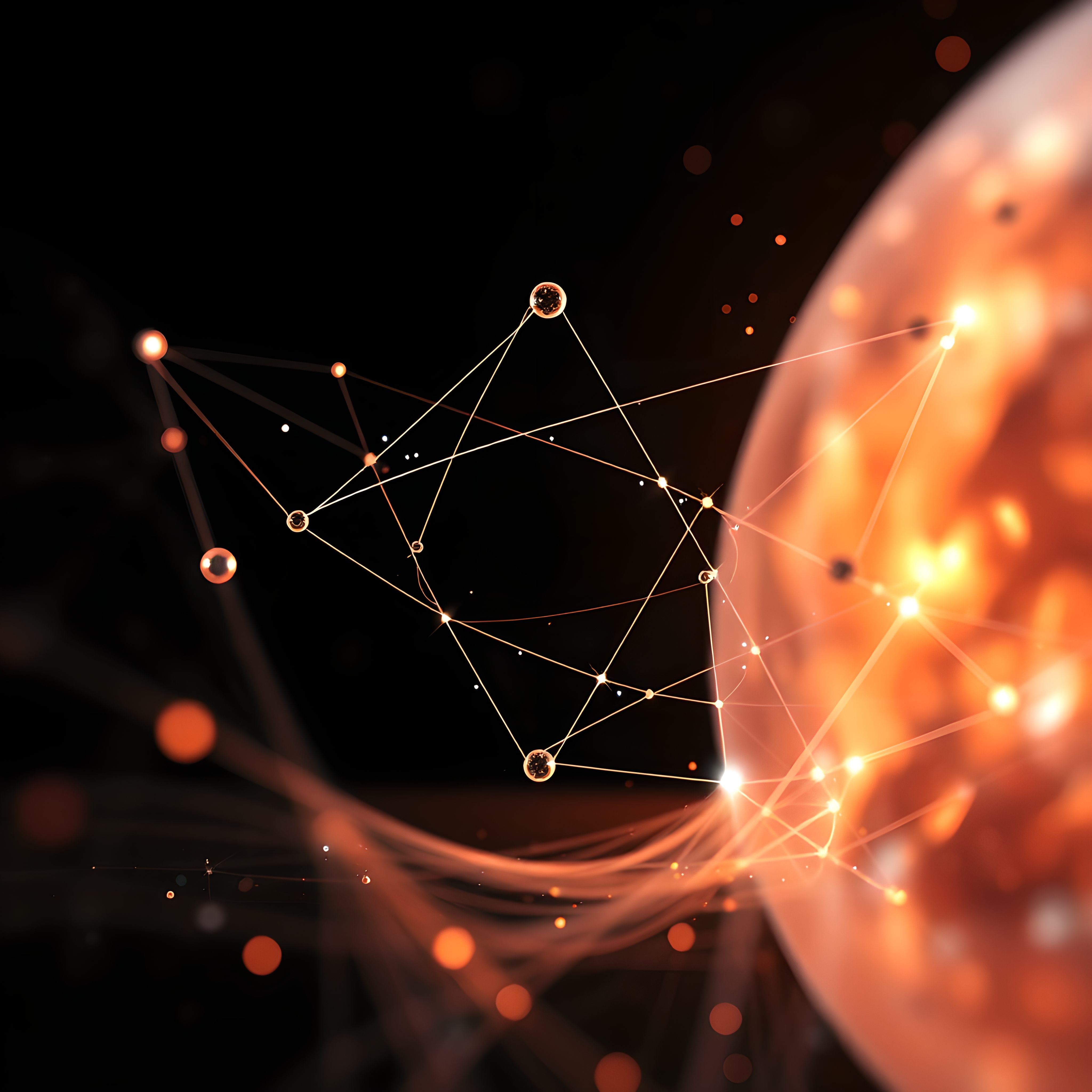 Digital Network with Glowing Spheres