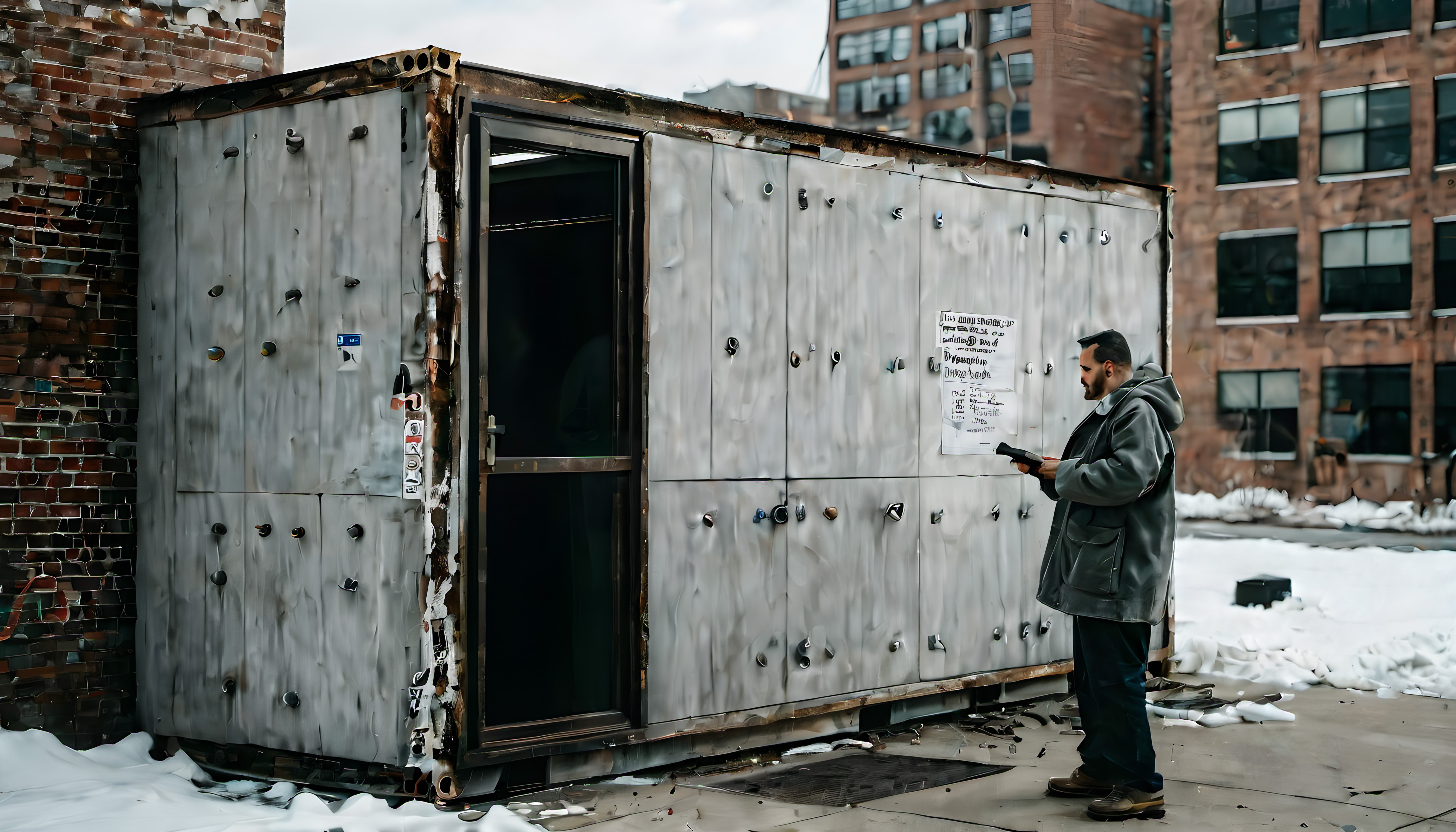 Man Reading by Outdoor Structure