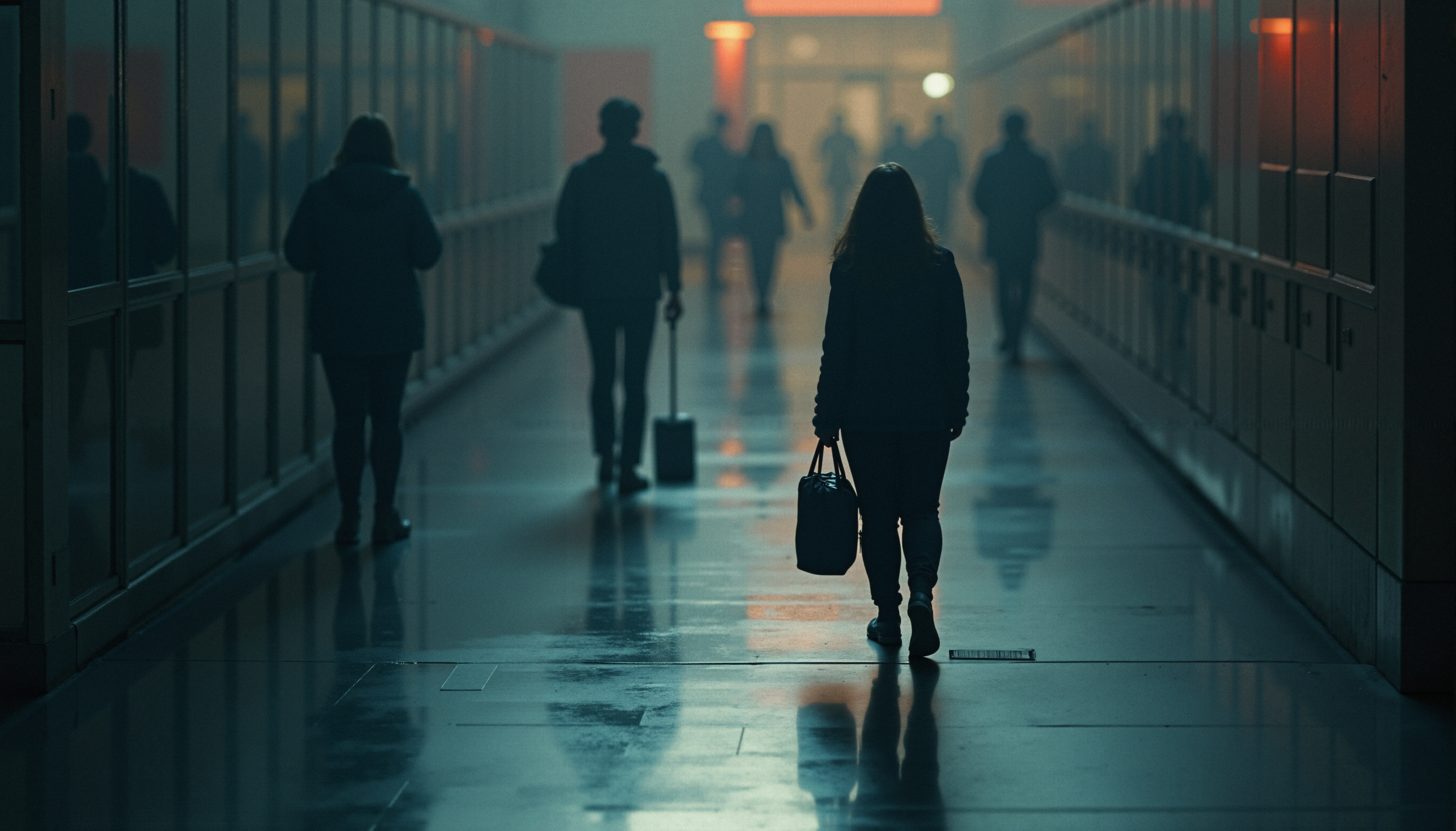 Silent Journey in Dim Corridor