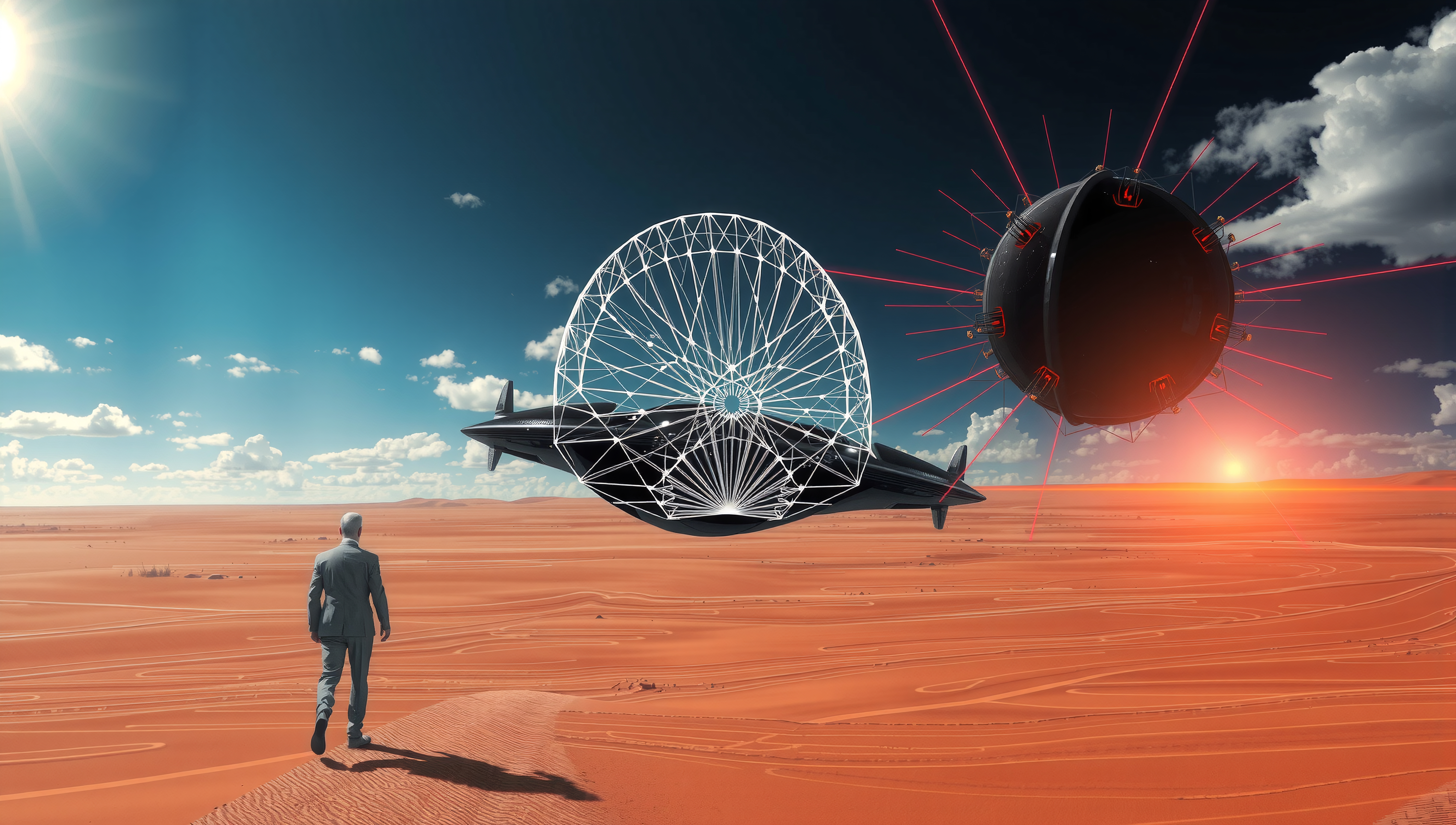 Desert Encounter with Futuristic Objects