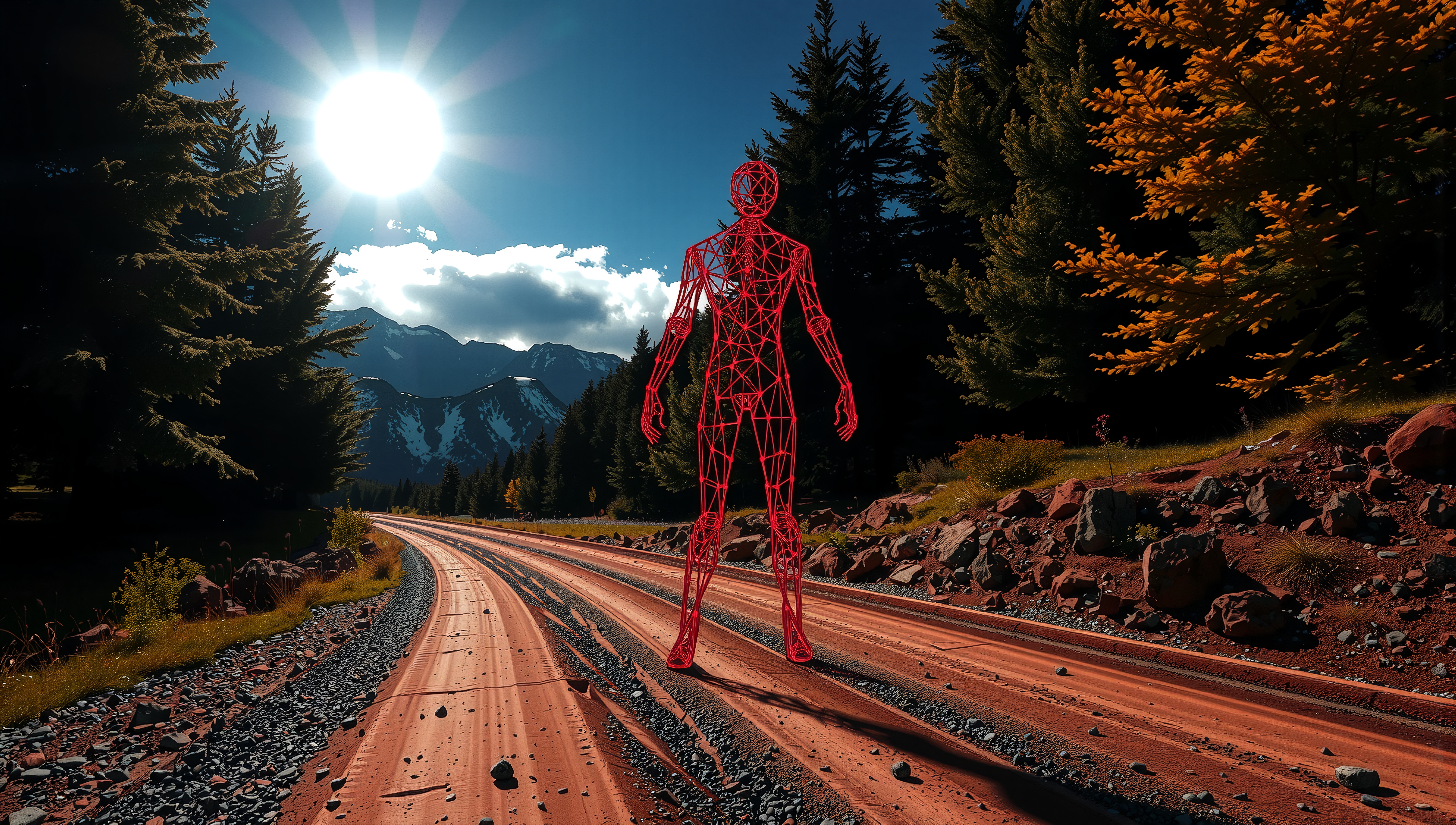 Digital Figure in Gorge Landscape