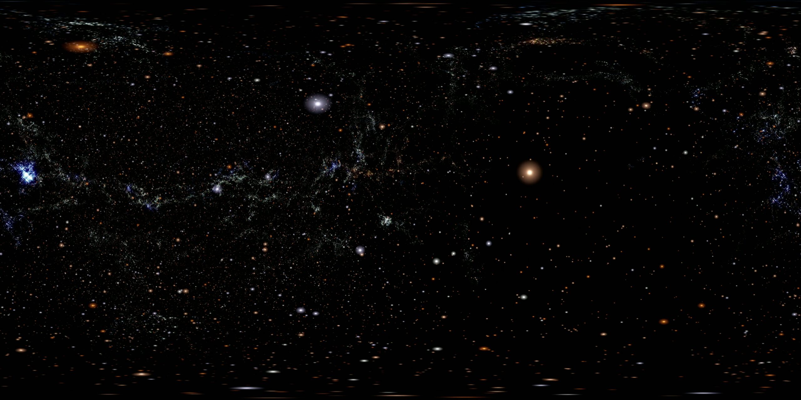 A 360VR panoramic journey through a star-filled universe with expansive galaxies and star clusters, illustrating cosmic wonders, 360VR video loop.