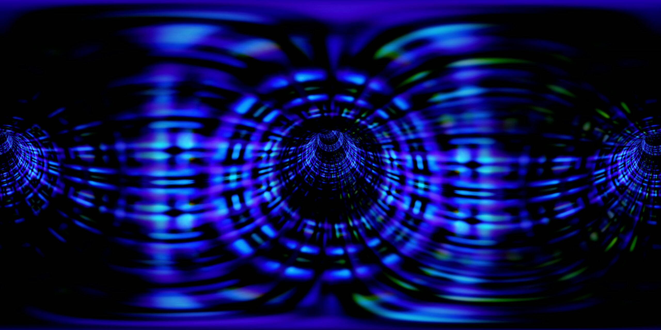 360VR abstract digital tunnel with streaming blue data patterns.