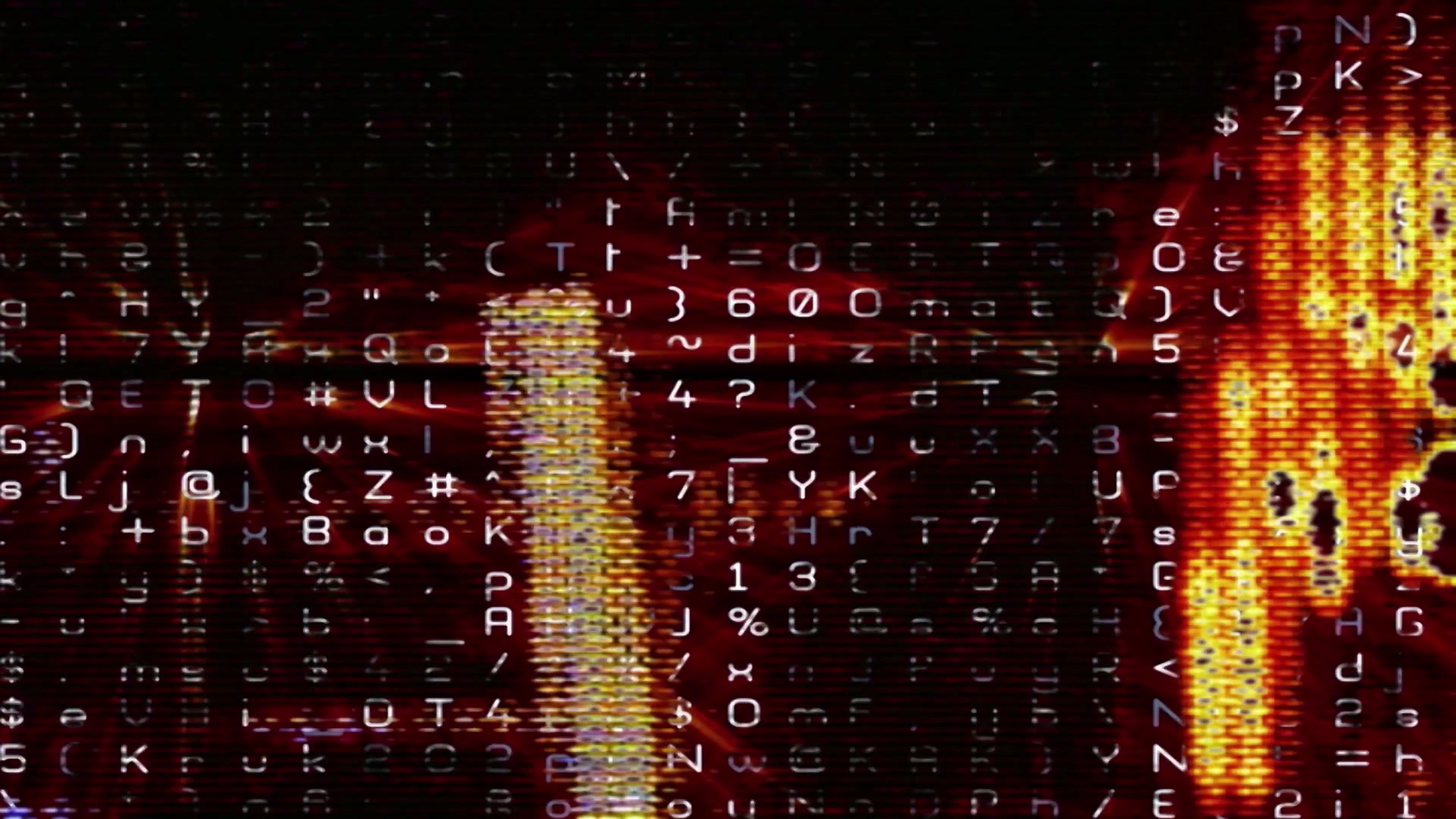 A digital screen with randomly animating glitchy alphanumeric characters. Looping video.