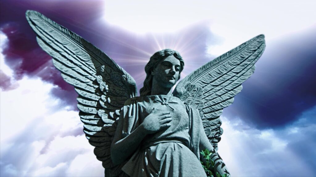 Heavenly Angelic Statue Amid Clouds 4K Loop