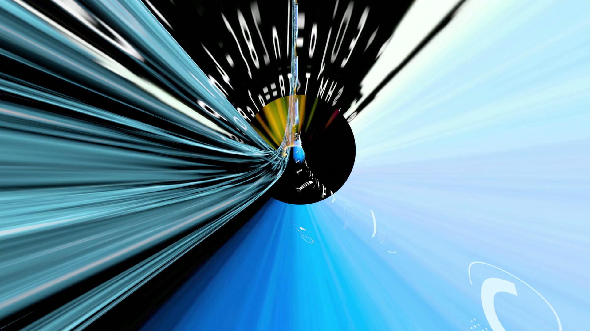 Abstract digital video loop featuring a dynamic blue and black streaming data tunnel animation, creating a sense of motion and futuristic energy with white streaks and circular animated patterns.