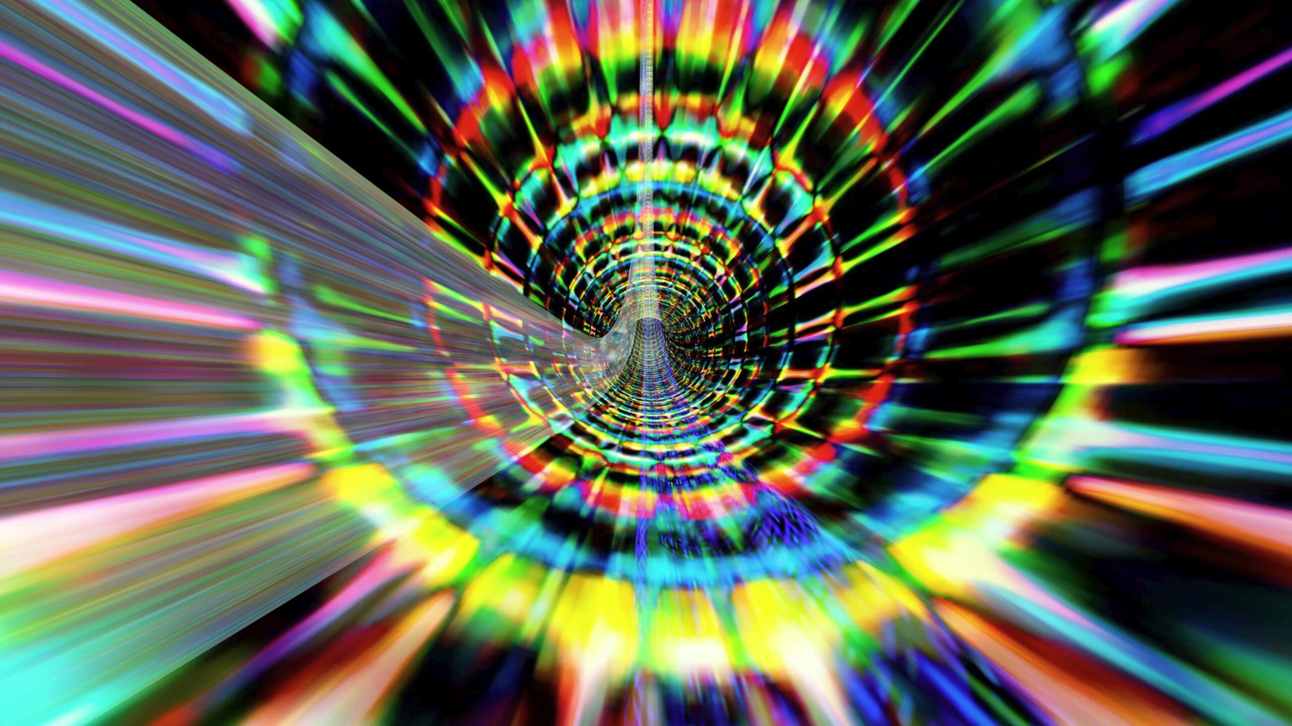 Vivid 4K video loop of a tunnel showcasing rainbow colors creating dynamic, high-speed visual effects.