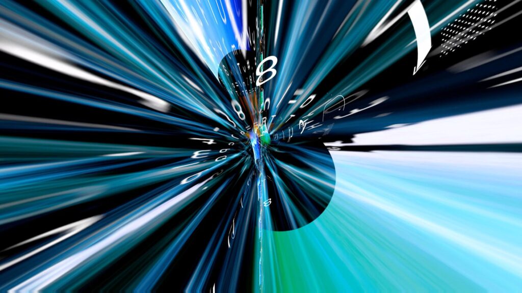 Abstract Blue Data Lines With Floating Digits Flying Into Cosmic Vortex