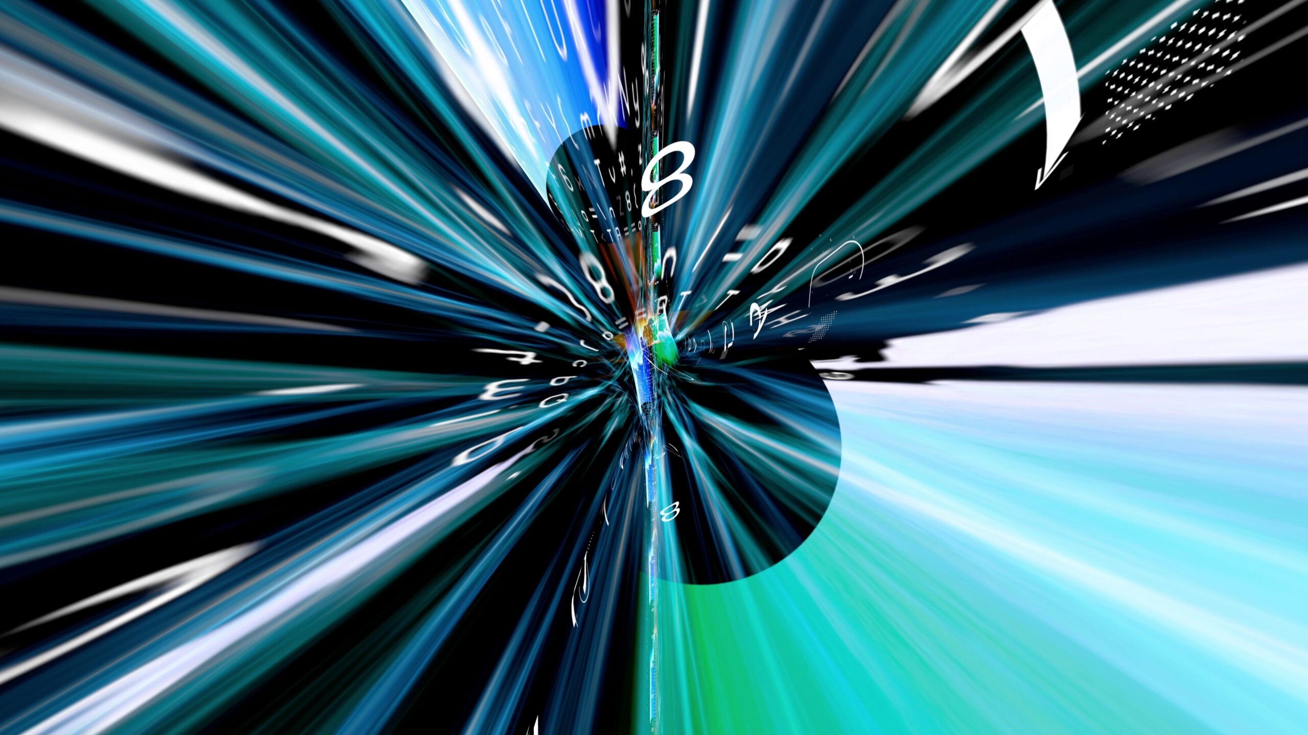 Abstract Blue Speed Lines With Floating Digits Flying Into Cosmic Vortex