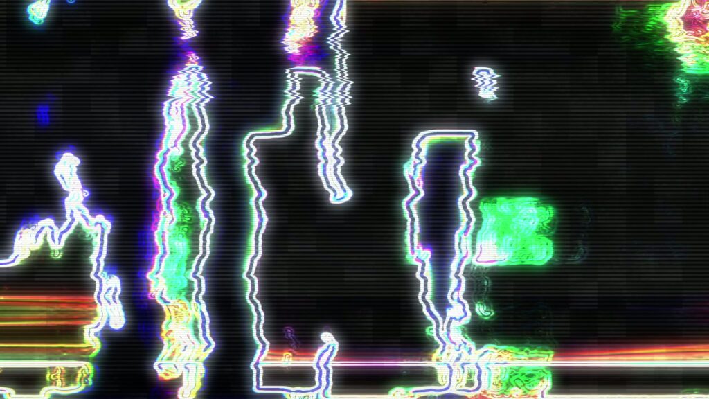 Abstract digital glitch video loop with vivid neon colors and distortion creating a dynamic, futuristic aesthetic.
