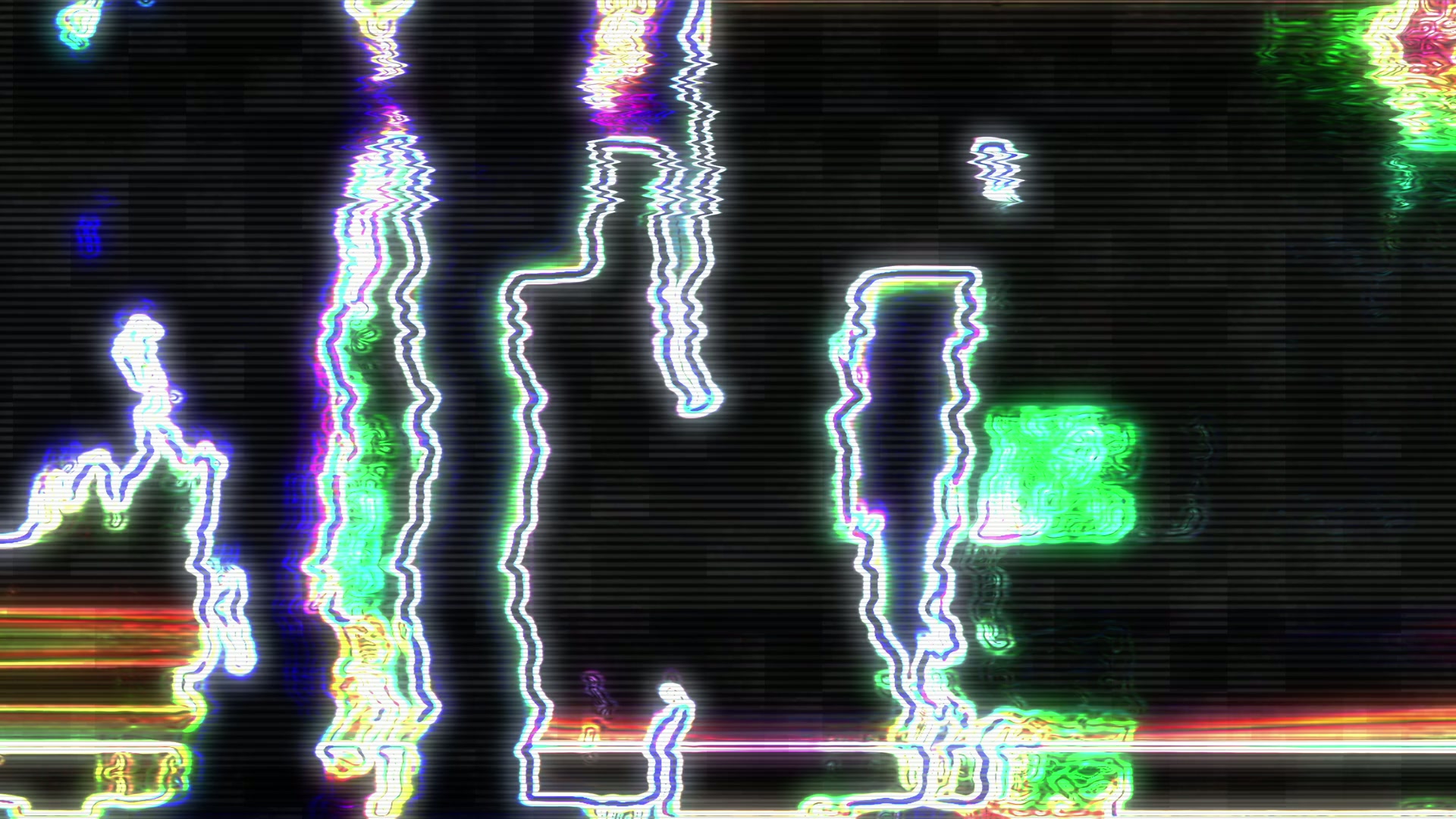 Abstract digital glitch video loop with vivid neon colors and distortion creating a dynamic, futuristic aesthetic.