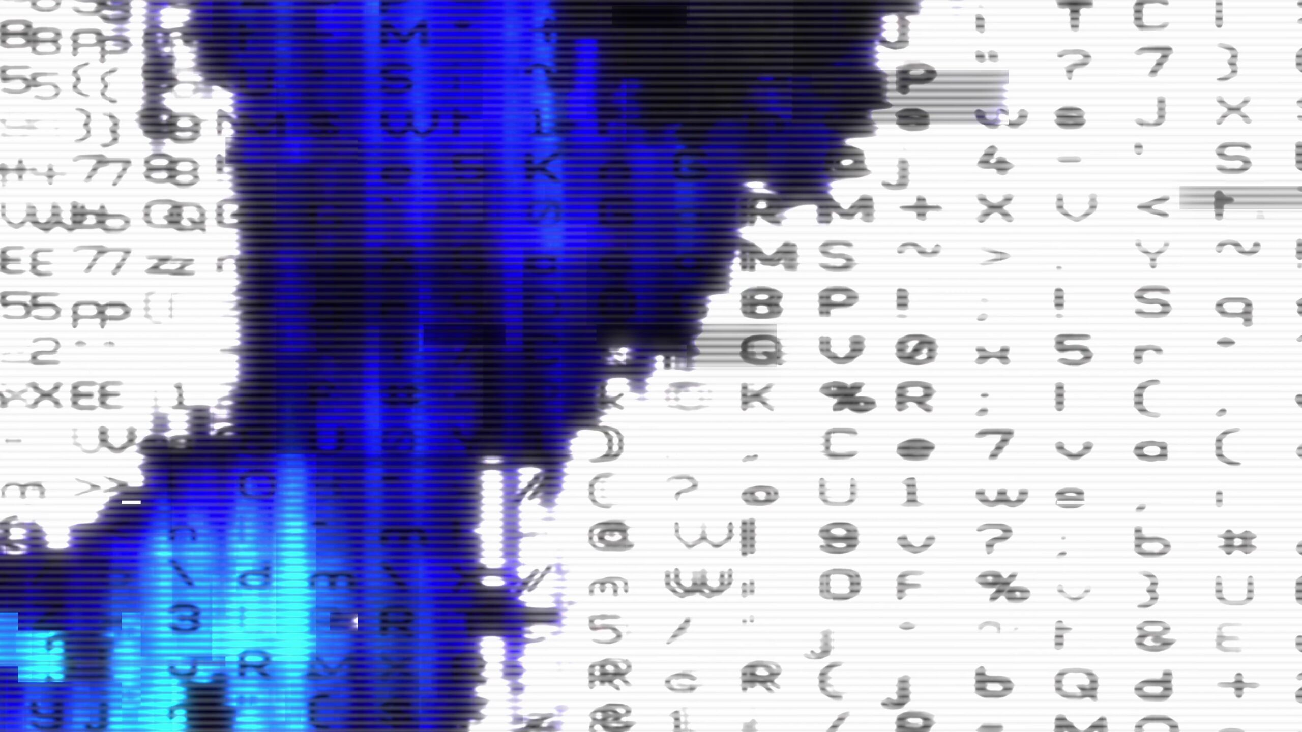 Abstract 4K video loop glitch effect with colorful distorted text on a fluctuating background, creating a modern digital aesthetic.