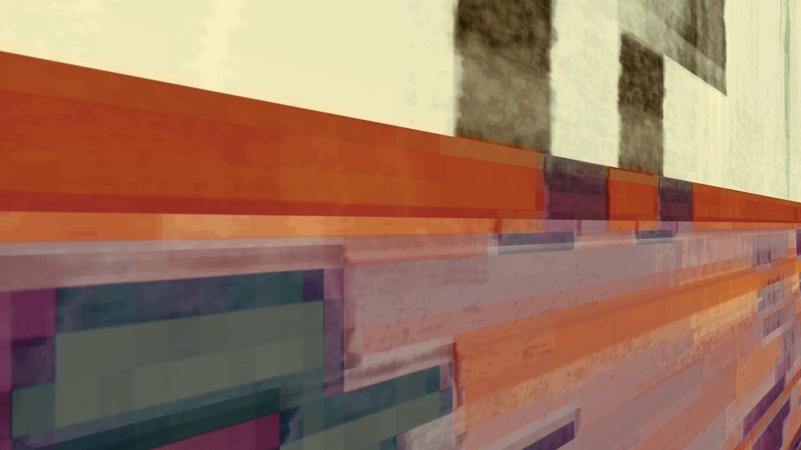 4K video loop of abstract horizontal glitch bands with layered digital distortion and colorful data-mosh textures.