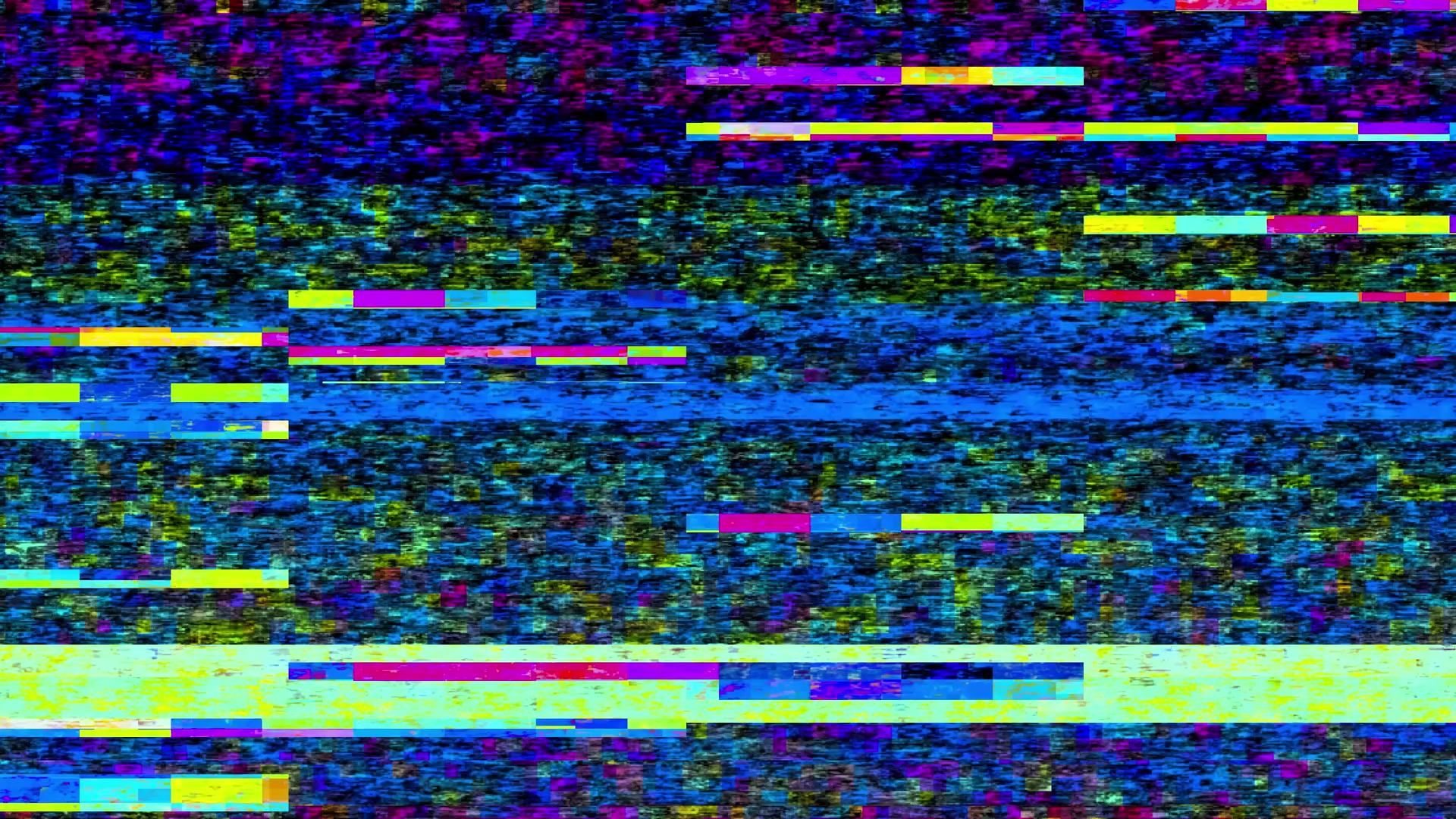 Vibrant digital video loop glitch animation featuring colorful horizontal lines and static noise patterns, creating a chaotic and dynamic visual effect.