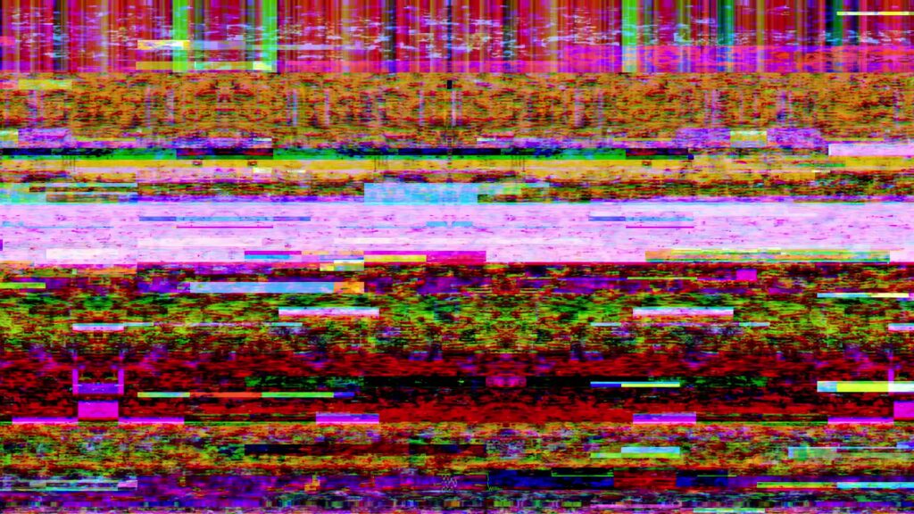 Abstract digital glitch art video loop featuring colorful horizontal lines and pixelated patterns in red, green, blue, and purple tones, creating a vibrant and dynamic visual effect.