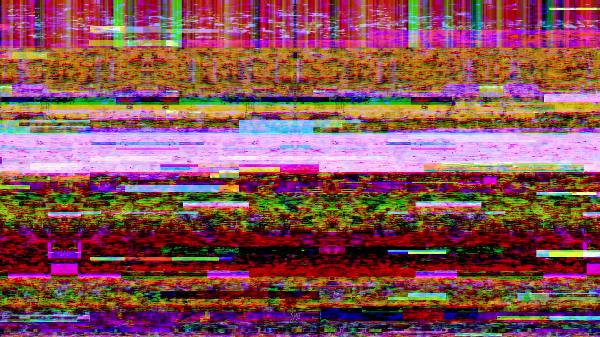 Abstract digital glitch art video loop featuring colorful horizontal lines and pixelated patterns in red, green, blue, and purple tones, creating a vibrant and dynamic visual effect.