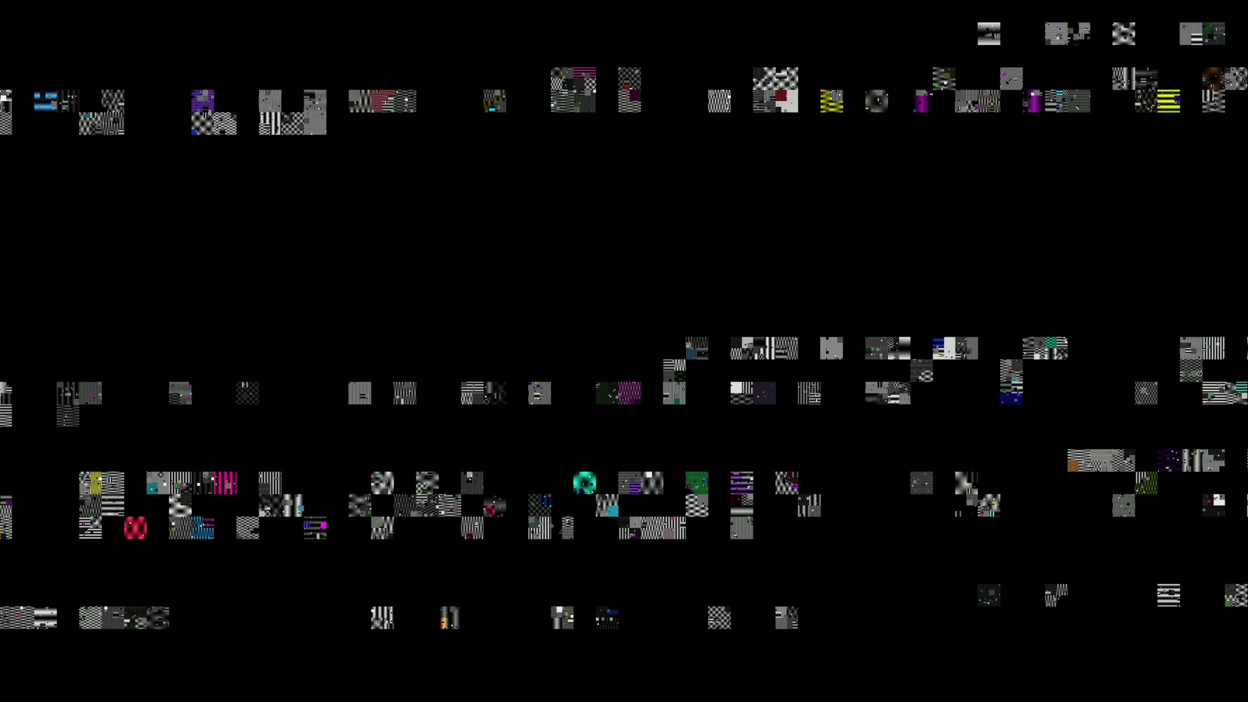 A visually striking 4K video loop of corrupted digital art with pixelated blocks against a black backdrop, showcasing glitch aesthetics and vibrant colors.