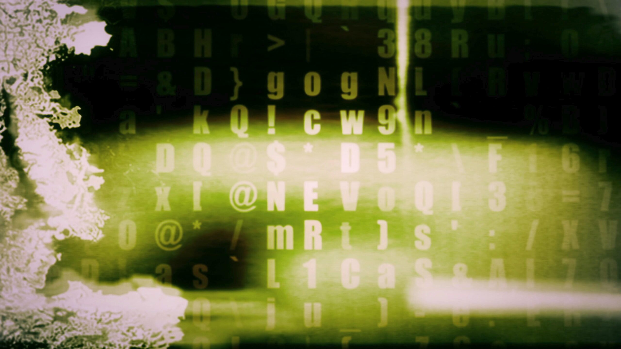 Digital 4K video loop abstract with green coded characters.