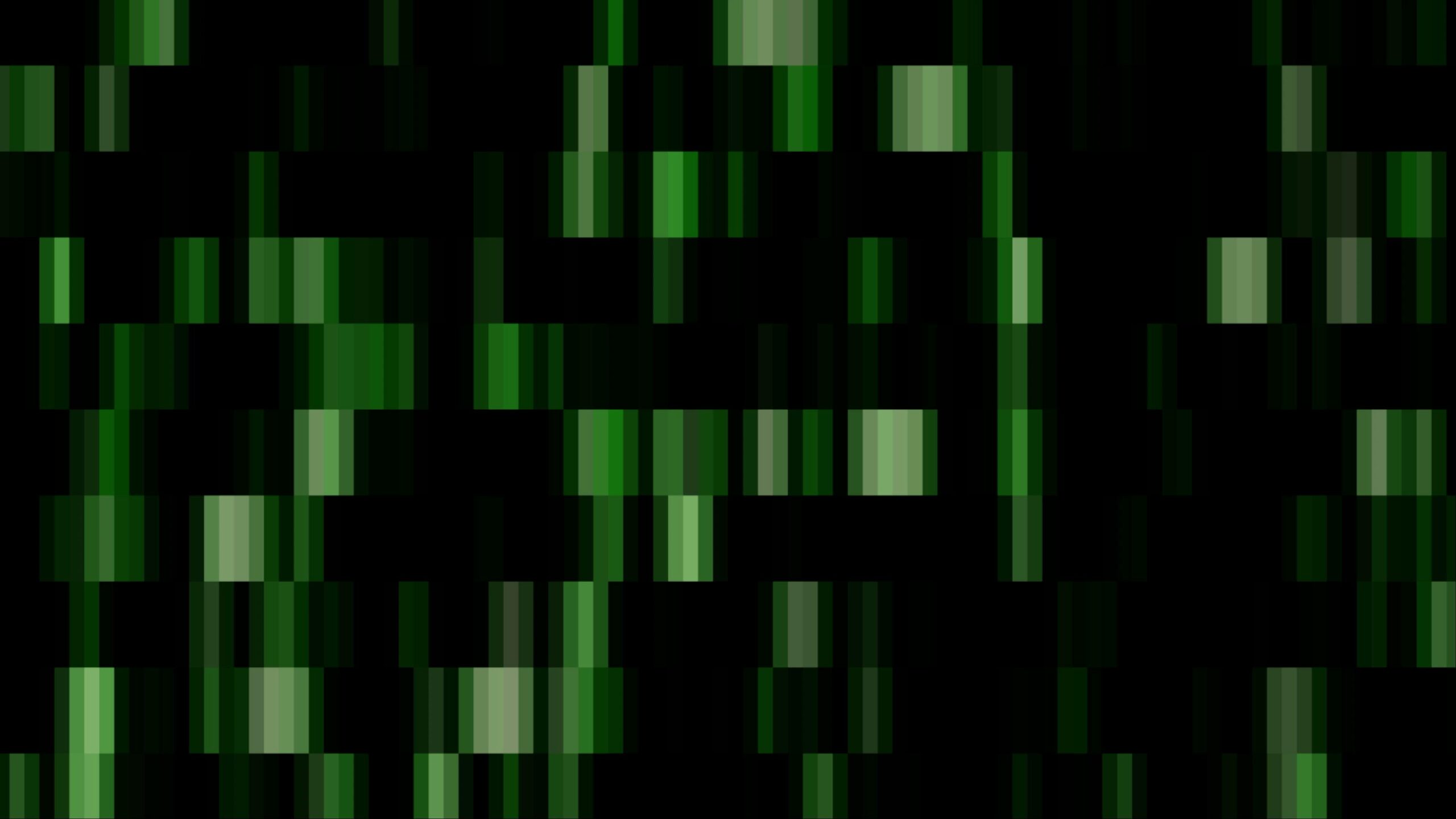 Digital pixel art featuring vibrant green stripes moving across dark screen space.
