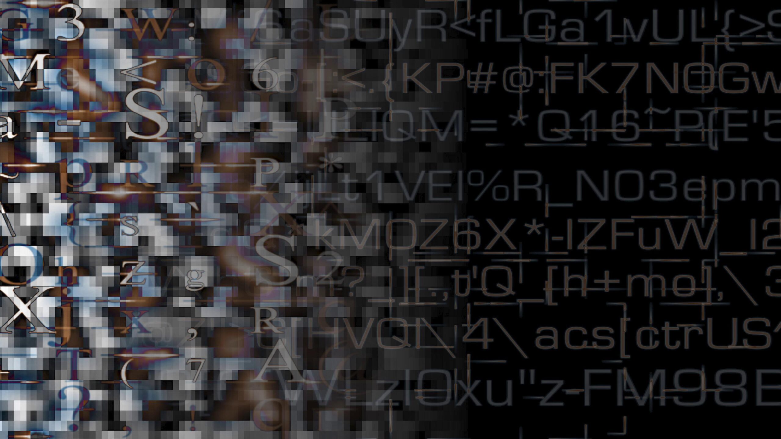 The 4K video loop presents a dynamic and abstract digital environment filled with cascading alphanumeric symbols that are continuously shifting across a dark video backdrop.