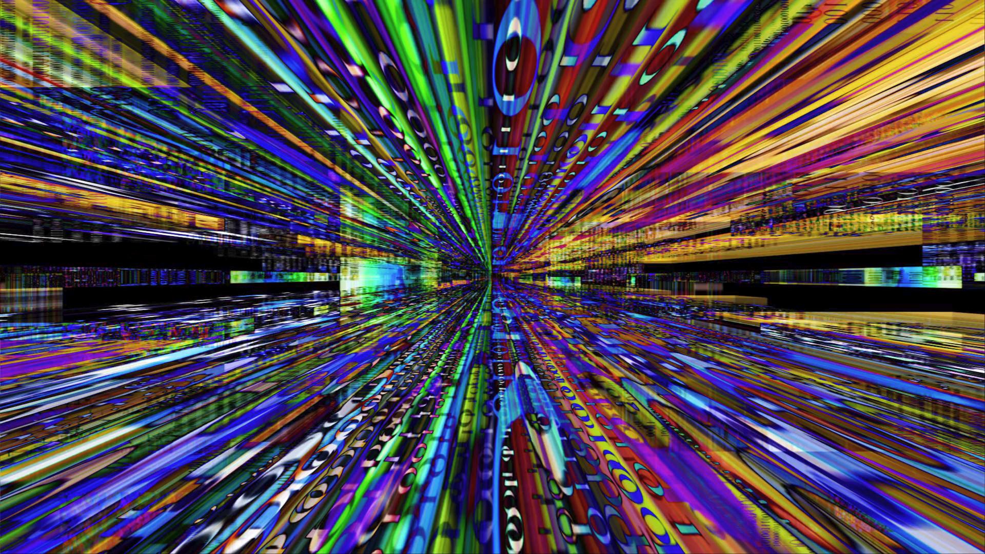 Vibrant abstract looping video of multicolored light trails converging at a central point, creating a dynamic and futuristic visual experience.