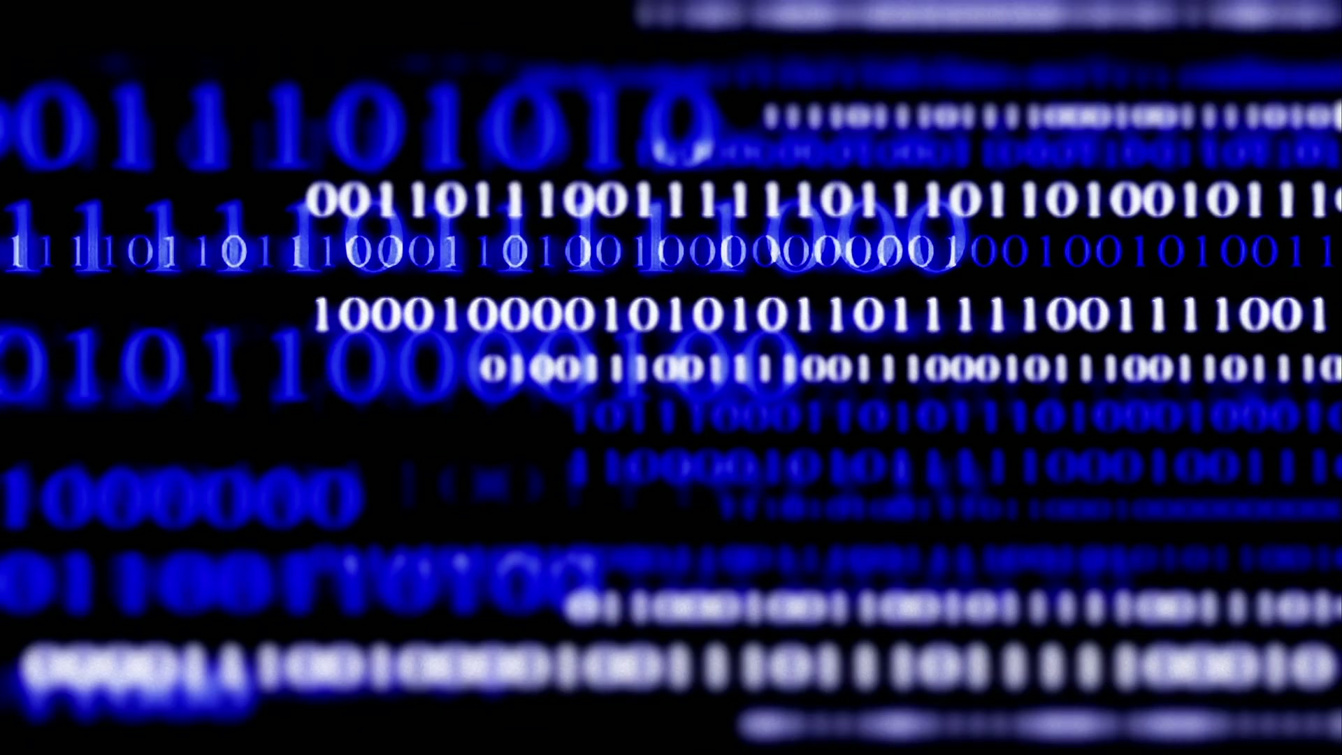 Abstract video loop depicting lines of scrolling blue and white binary code, representing digital technology and data processing.