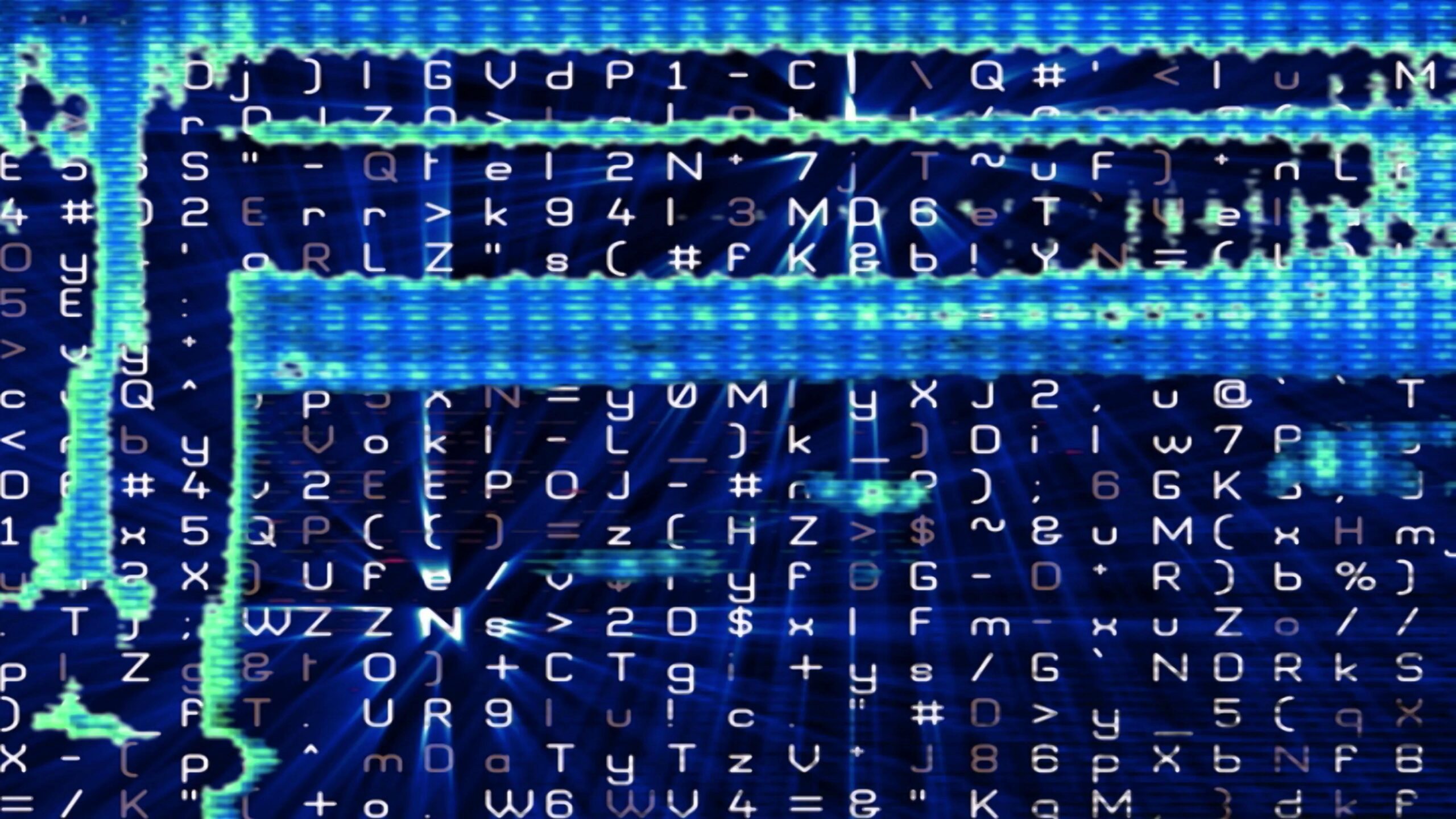A vibrant scrolling matrix of numbers and letters on a deep blue display simulates real-time data transmission, creating a futuristic visual effect reminiscent of classic sci-fi interfaces.