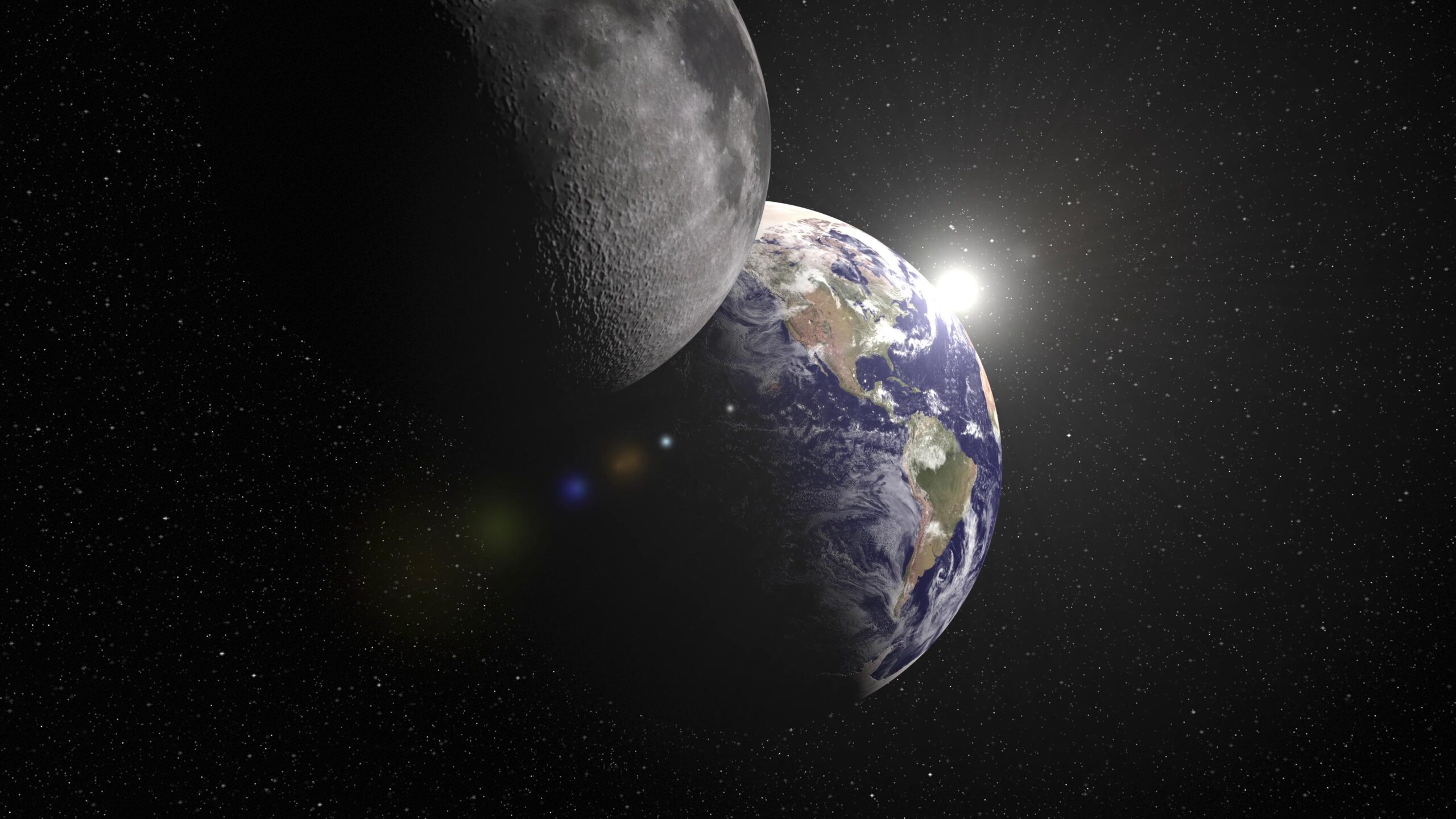 4K video Earth moon starry sky rotation cosmos galaxy astronomical view.
