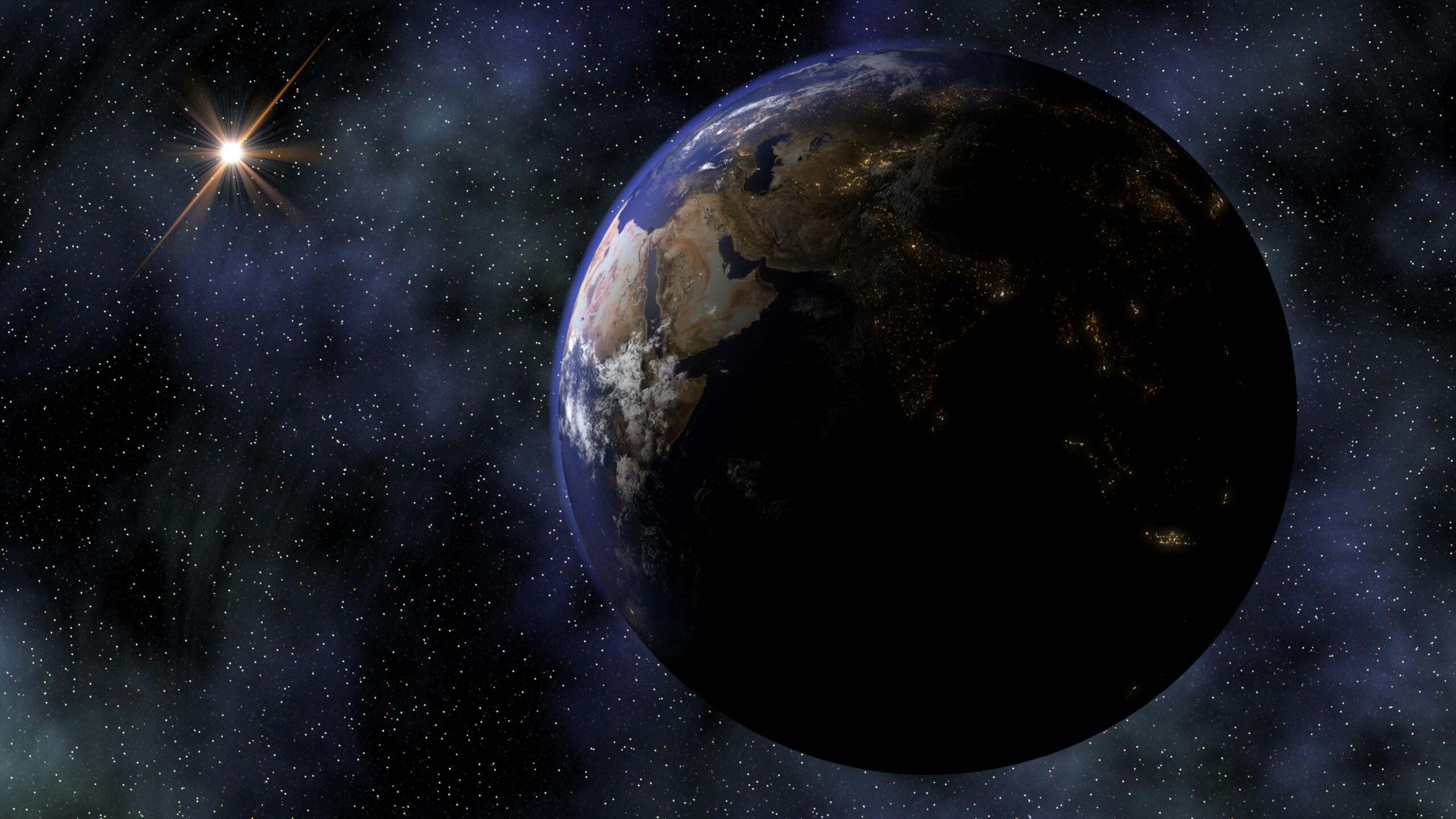 Illuminated Earth At Night Amidst Starry Space