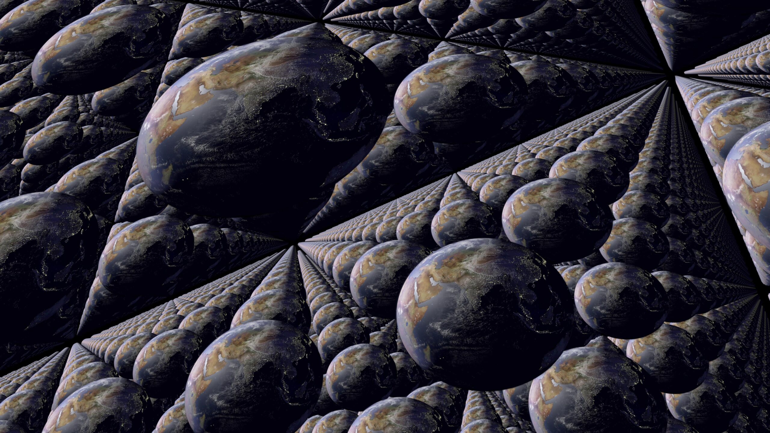 Fractal earths forming infinite spiral galaxy view