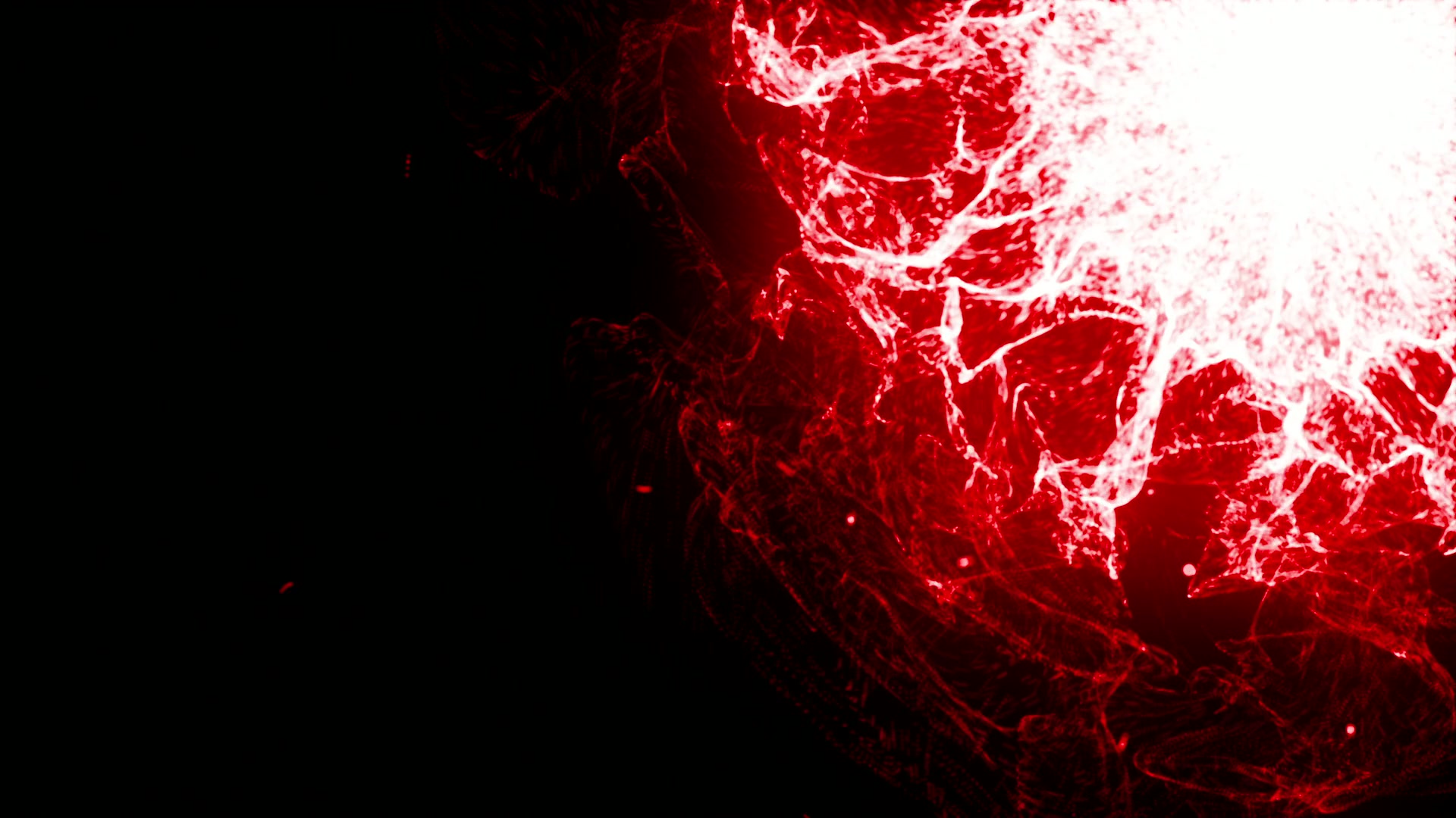 Abstract video loop showcasing a dynamic burst of red and white energy with intricate patterns against a dark background, resembling a fiery explosion.
