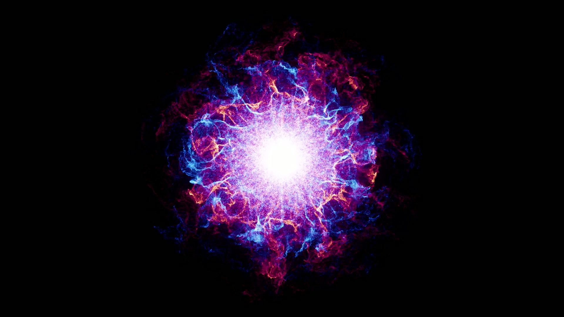 An abstract video loop explosion of colors set against a black background. At the center is an intense, bright white light, radiating energy outward.
