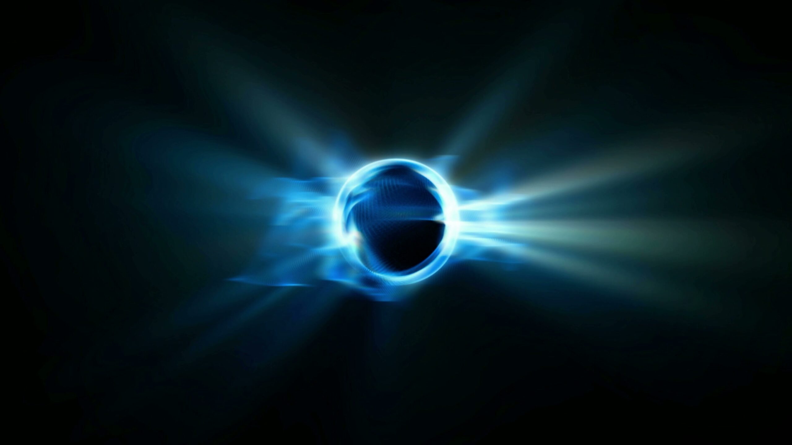 Abstract 4K video loop of a glowing blue sphere emitting radiant energy against a dark background.