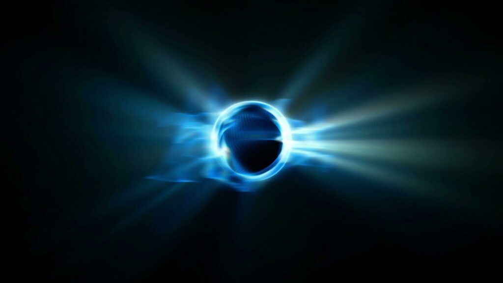Abstract looping video featuring a glowing blue circle with radiating light beams against a dark background, creating a futuristic and dynamic animation.