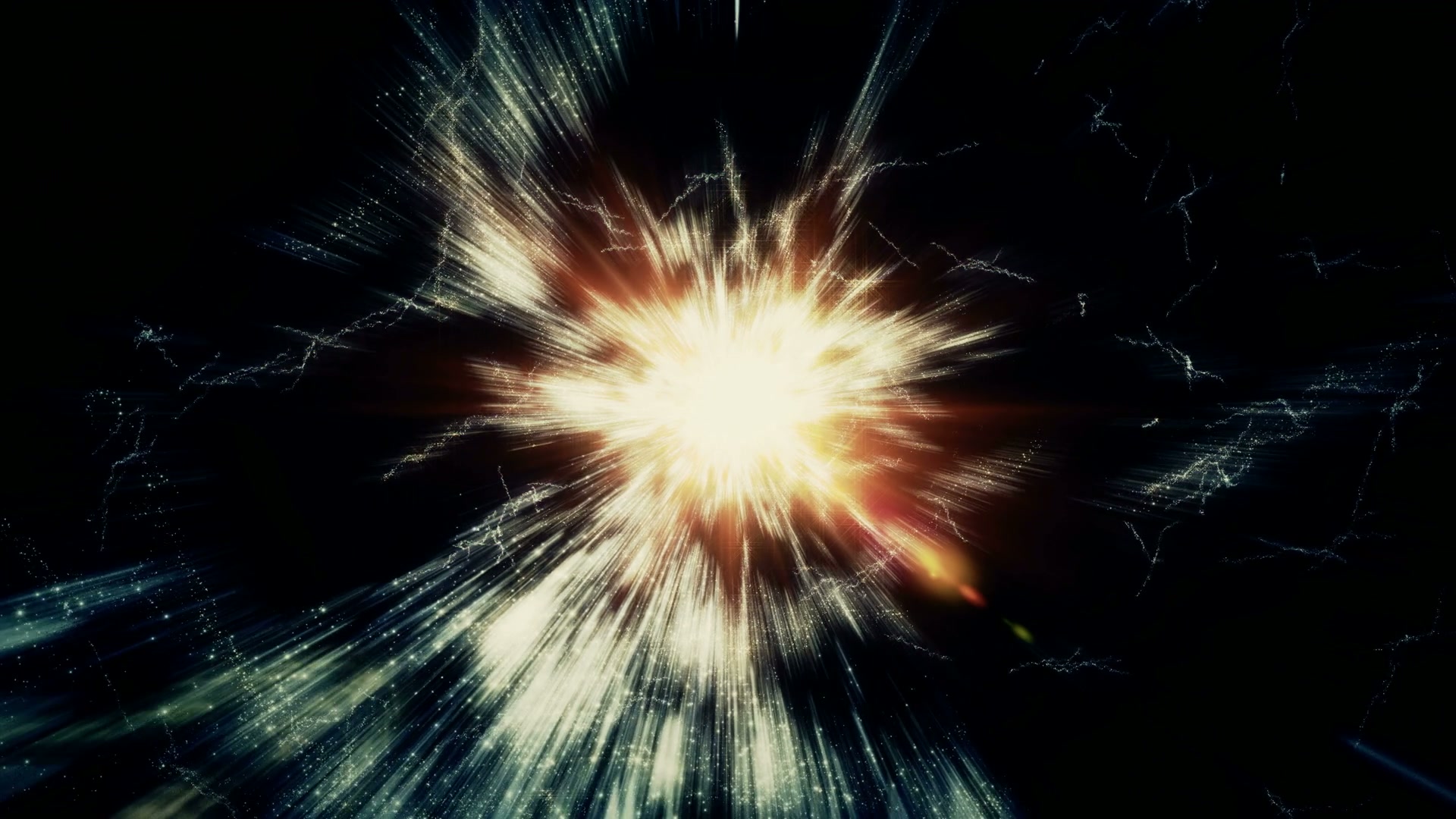 A stunning video animation loop of a radiant light explosion resembling a supernova, set against a dark space background with cosmic elements.