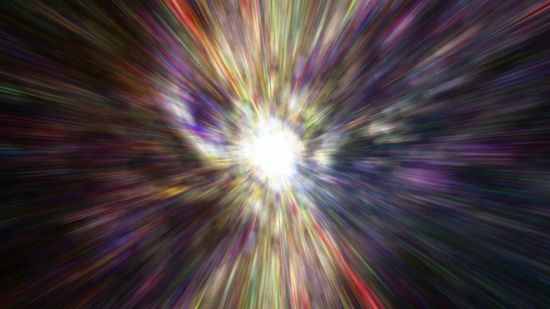 A vibrant video loop explosion of colors radiating from a central bright core, resembling cosmic phenomena.