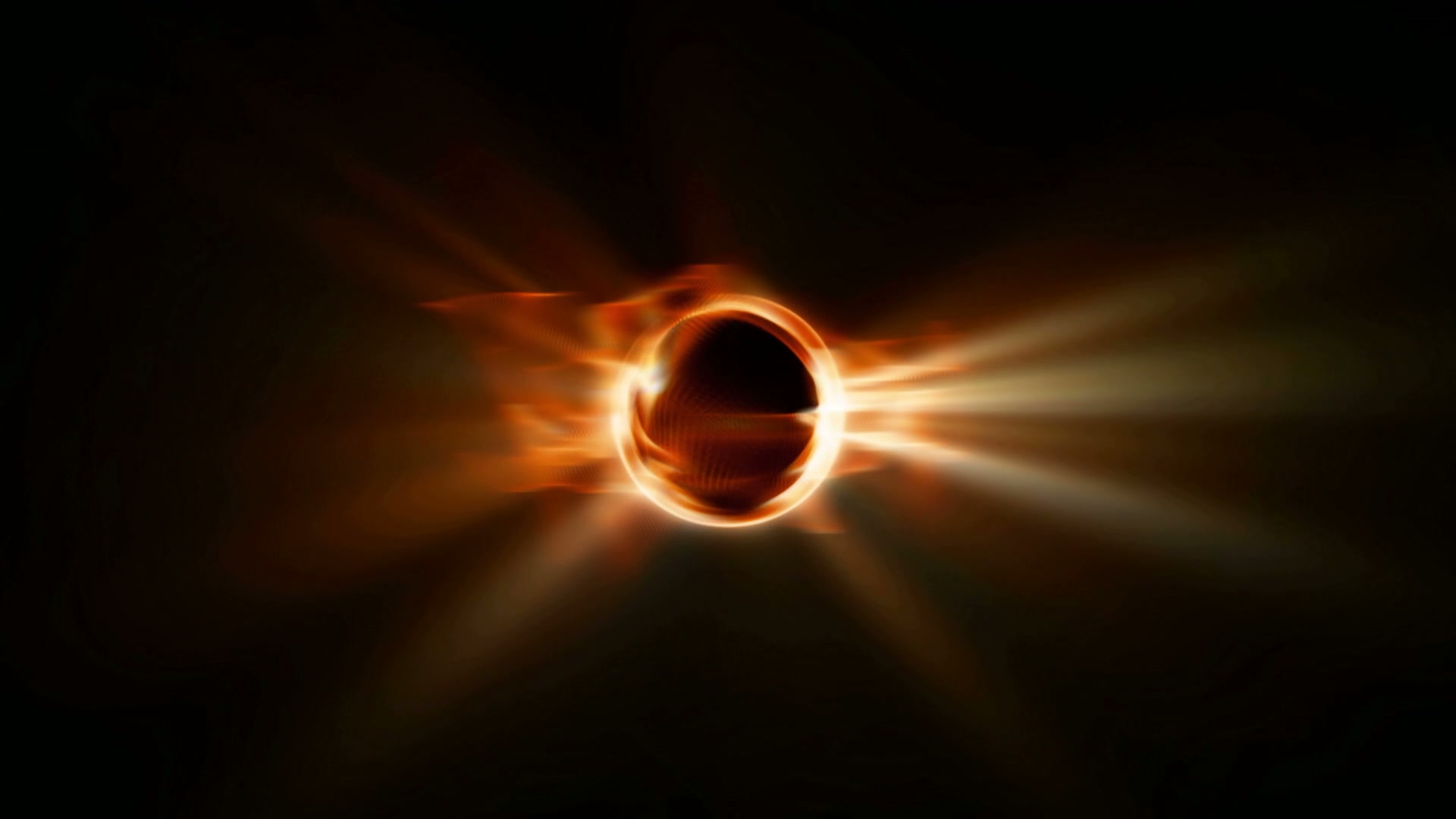 Stunning cosmic video loop featuring a dramatic black hole with a fiery orange and red halo, illuminating the darkness of space with radiant beams of light, showcasing the mysteries of the universe.