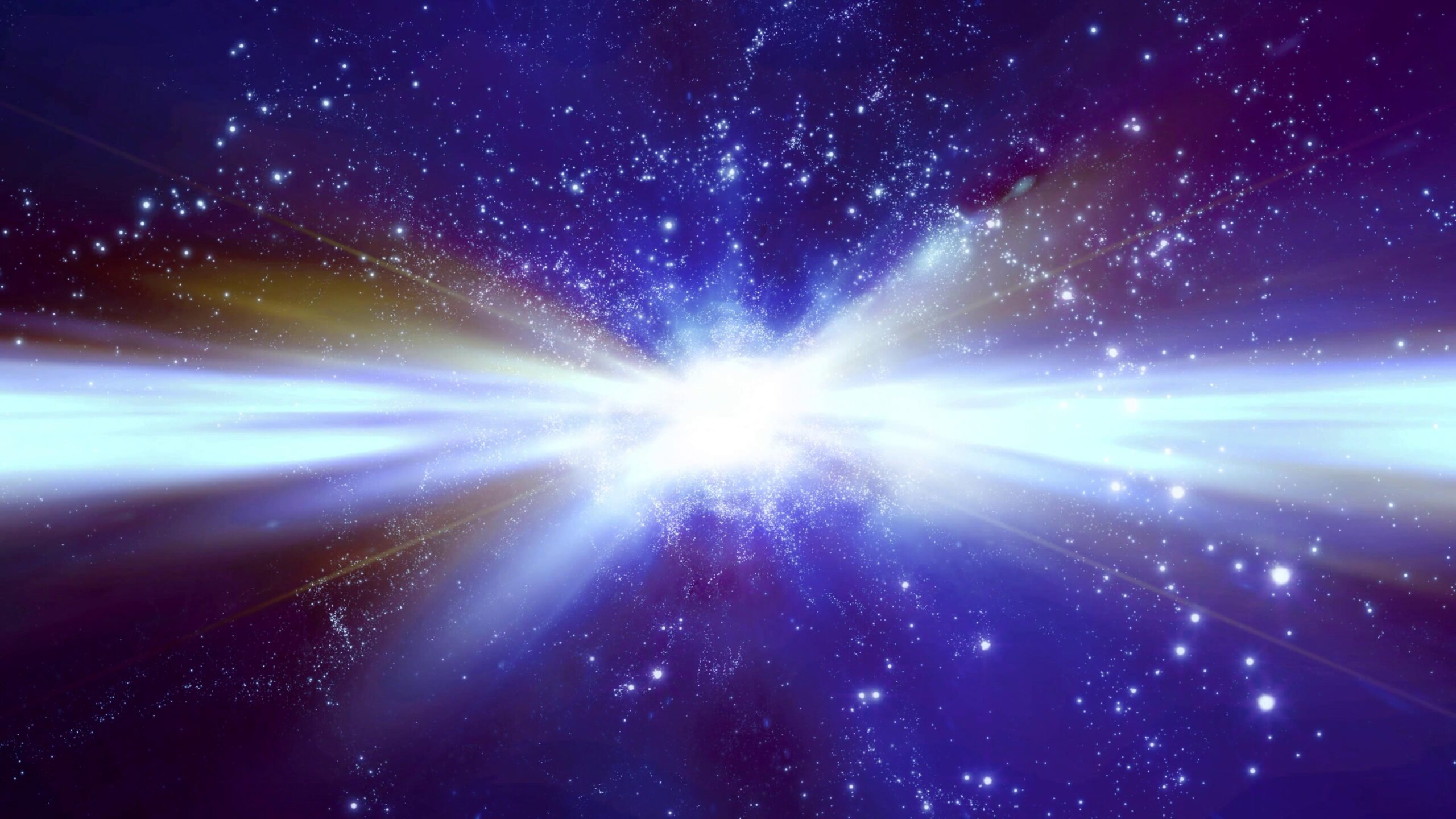 Bright 4K video loop explosion in colorful galaxy, stars, space, cosmic.