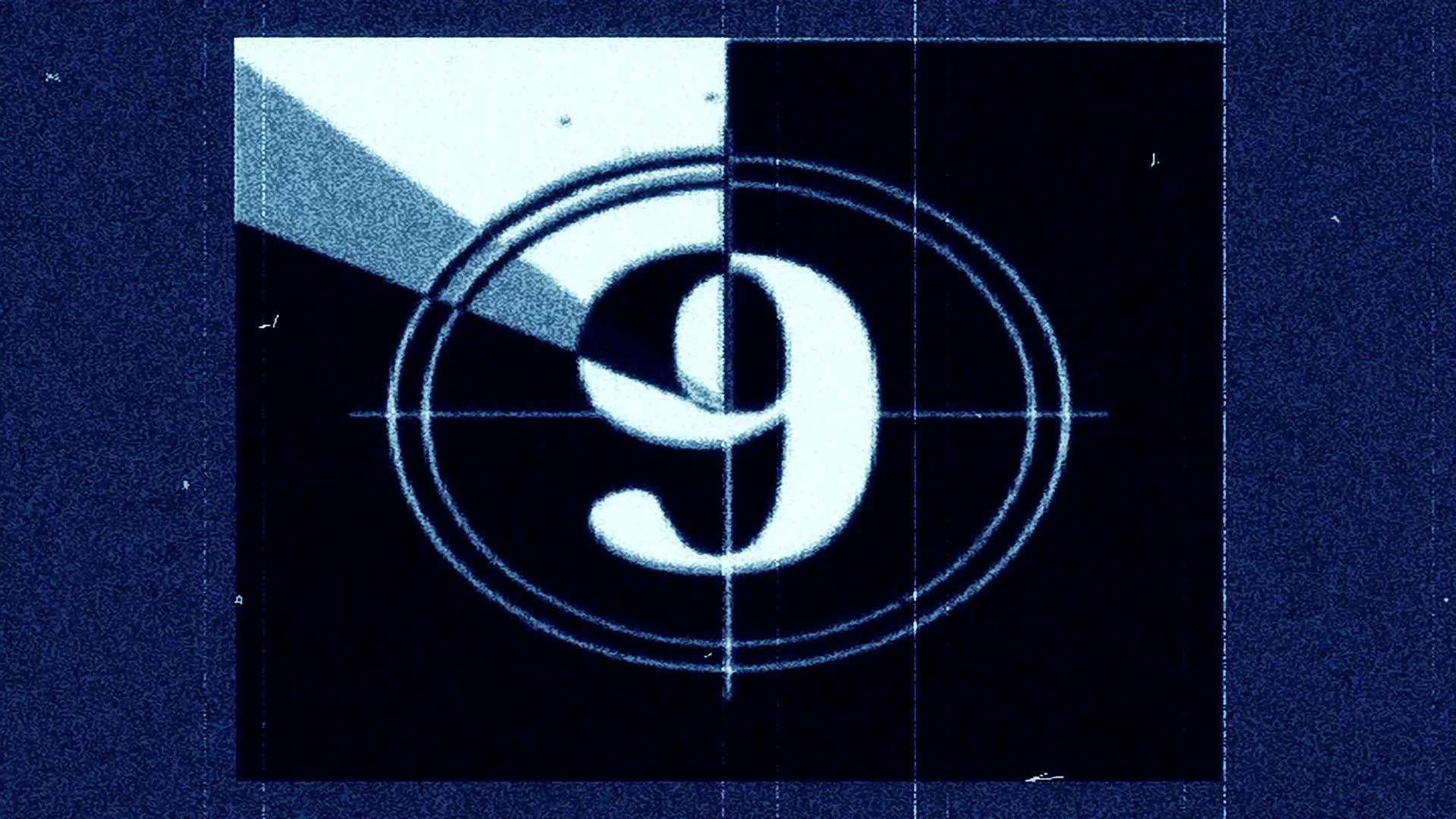 Retro film countdown with number transition from nine to three.
