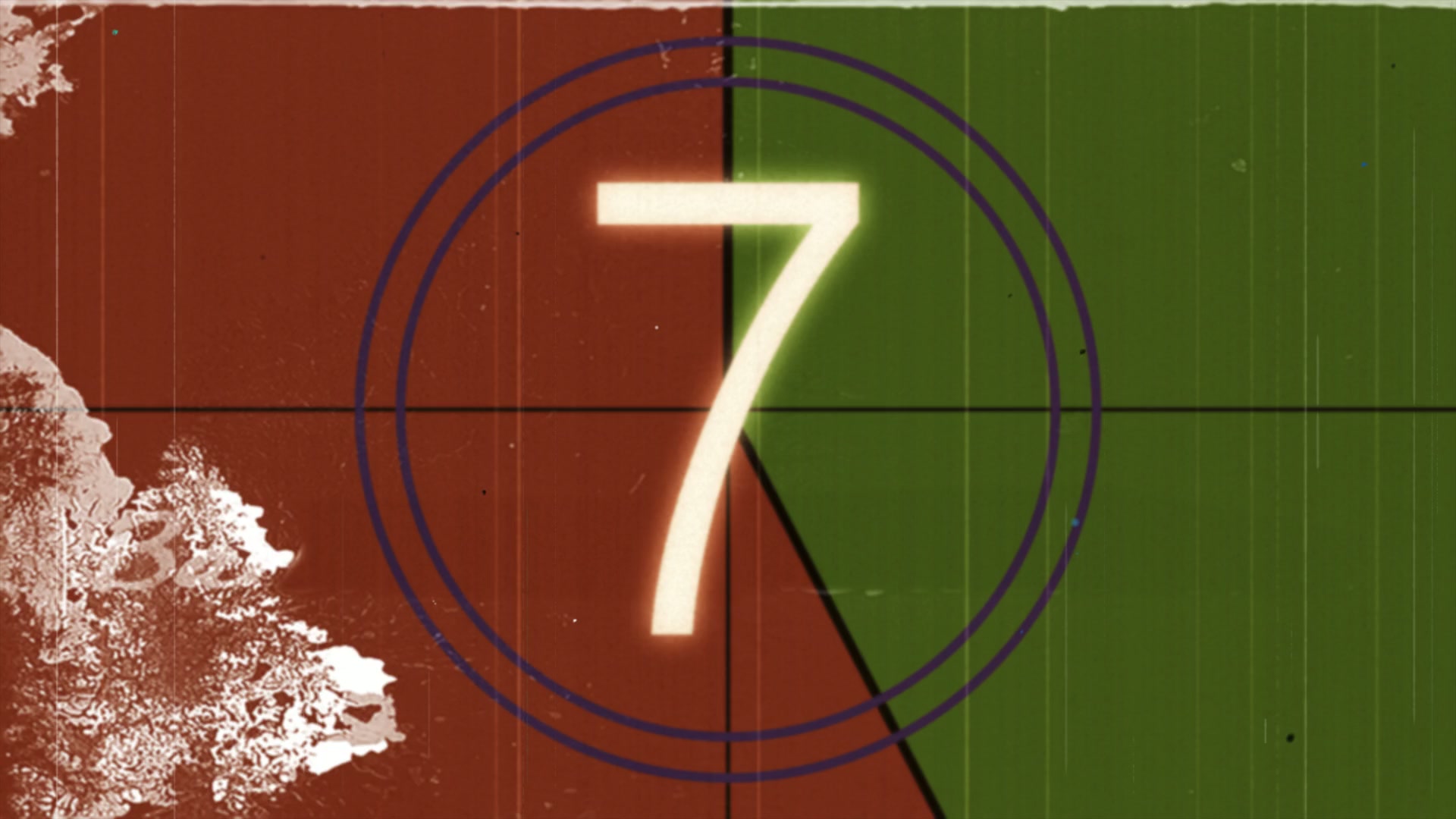 This video animation features a vintage film countdown with the numbers prominently displayed in the center.