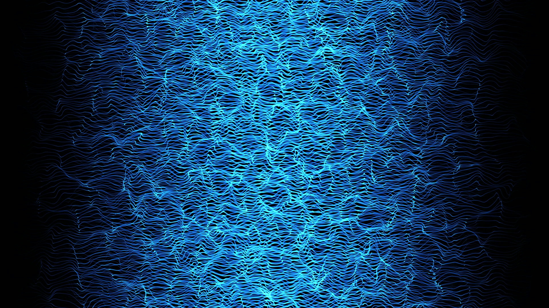 An intricate looping video pattern of interconnected blue lines on a black background, resembling abstract digital waves or energy flows, creating a dynamic and vibrant visual effect.