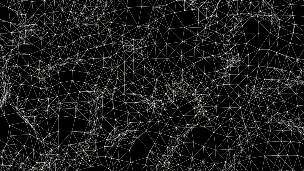 Intricate geometric video loop with interconnected lines forming a complex network against a black background, showcasing detailed triangles and polygons.