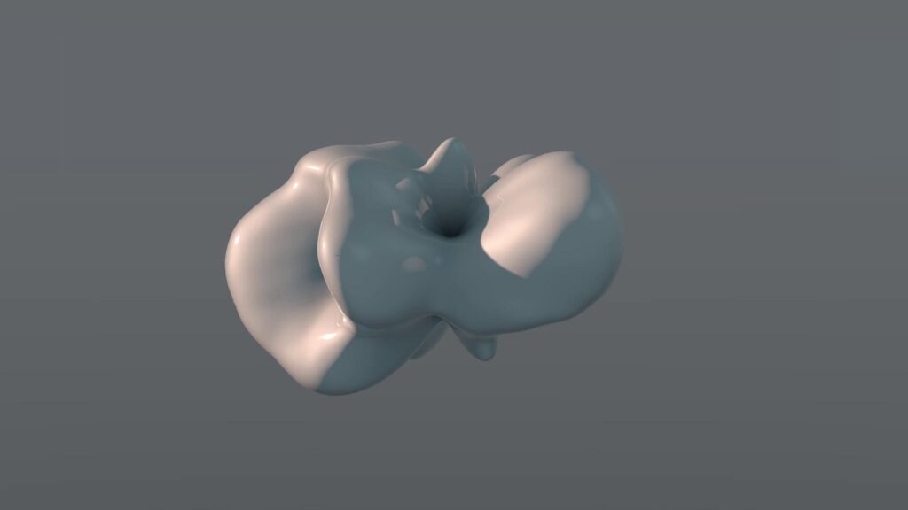 Abstract HD video loop swirling sculpture floats serene on gray background.