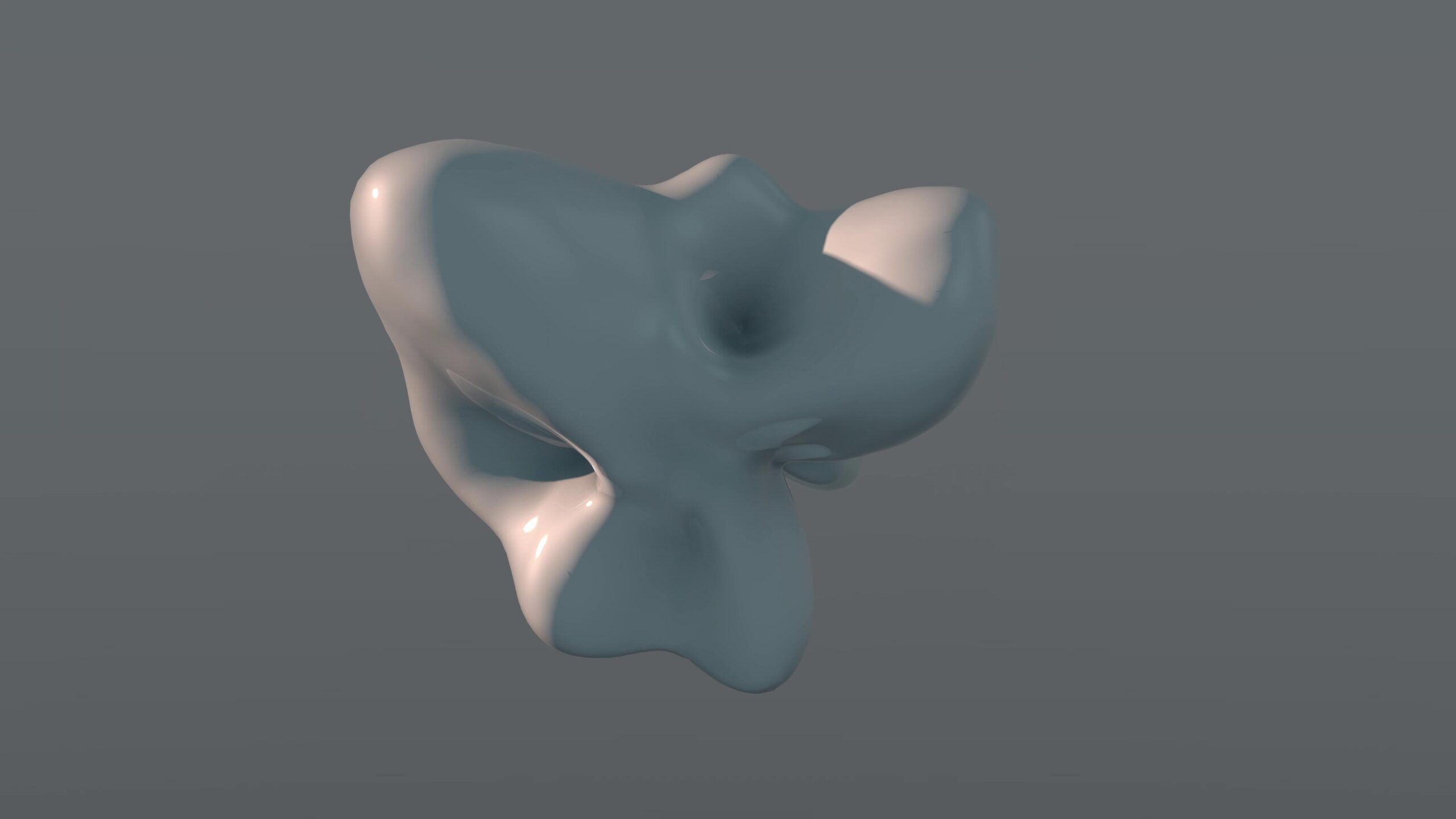 Abstract 4K video loop swirling sculpture floats serene on gray background.