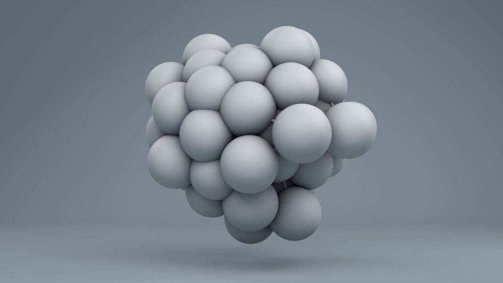 Gray rotating spheres abstract model floating