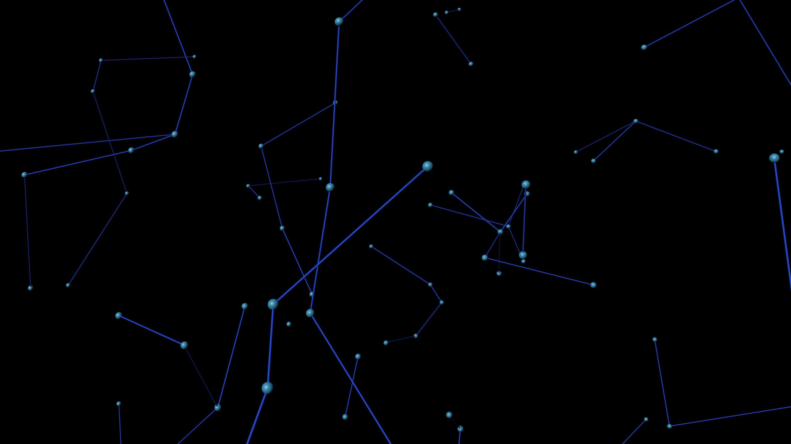 The 4K video loop showcases a dynamic network of interconnected blue nodes against a stark black background, creating an abstract representation reminiscent of digital data or neural pathways.
