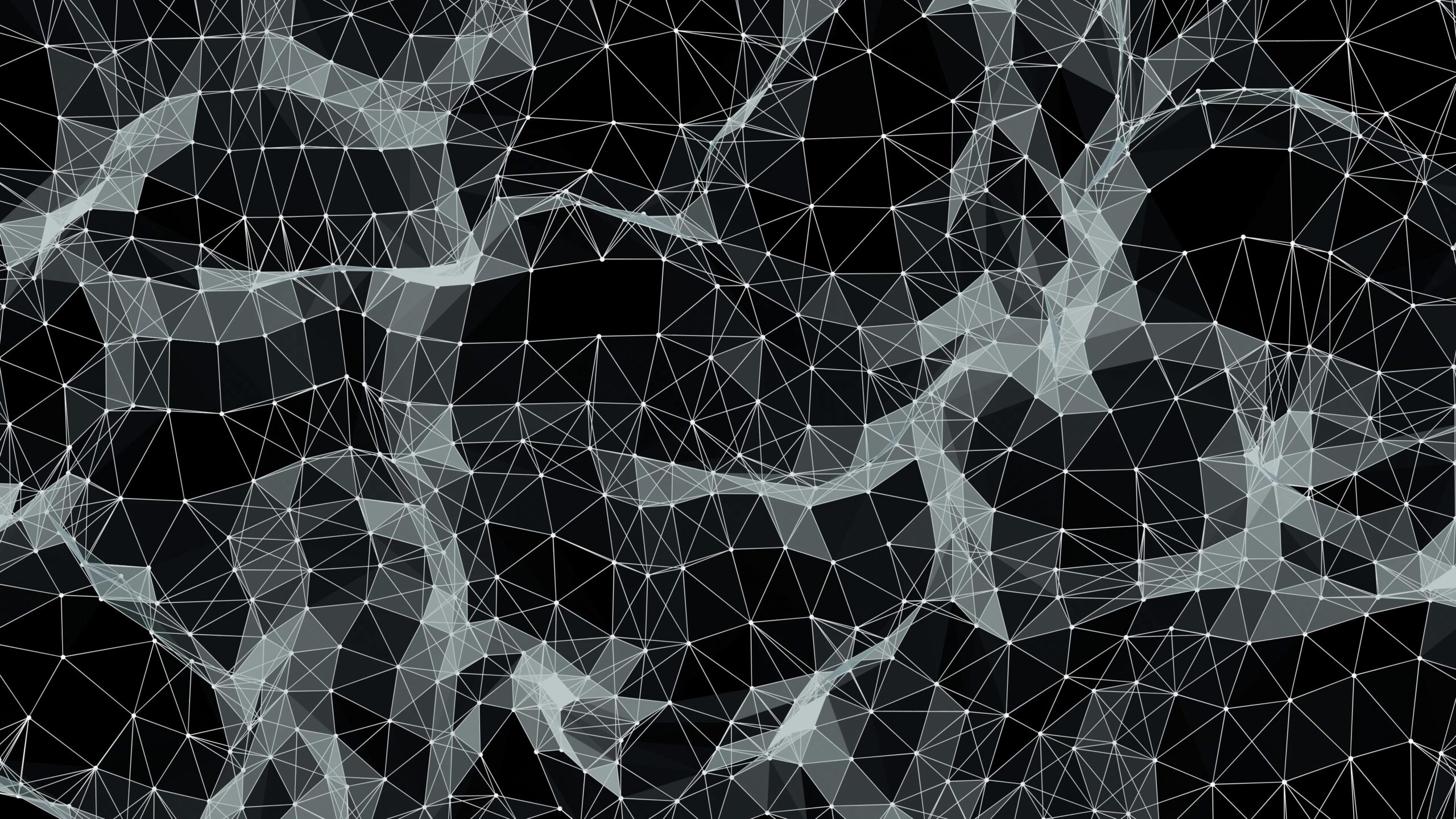A 4K video loop of an intricate network of geometric lines and nodes forming a complex mesh-like pattern on a black background, creating a modern digital visualization.